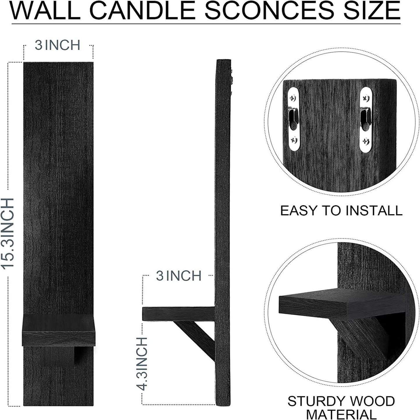 Potchen 4 Set Wooden Wall Candle Holder Sconces Mount Decorative Holders Decor Rustic Hanging Shelf Living Room Decoration for Farmhouse Bathroom Bedroom Vase Living Room(Black)