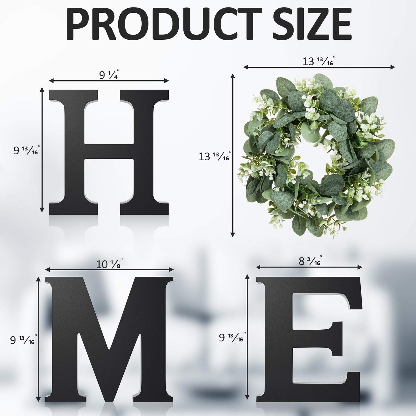 Wooden Home Letters with Wreath Artificial Eucalyptus Modern Decorative Hanging Farmhouse Sign for Living Room & Kitchen - Housewarming & Couple Gifts - Christmas Decoration