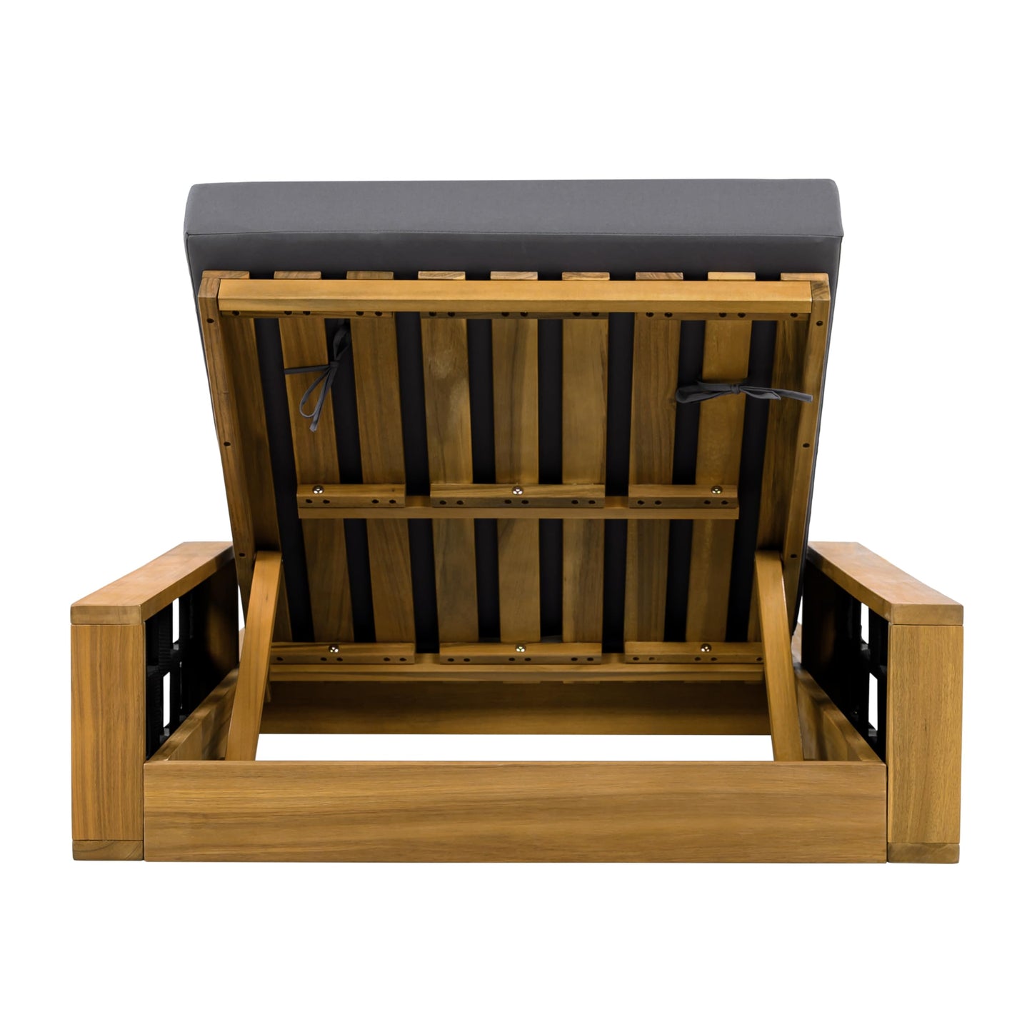 Christopher Knight Home Arly Acacia Wood Chaise Lounge Chair Outdoor with 2-Fold Cushion, Adjustable Backrest Sun Lounger Recliner, Wooden Patio Sun Bathing Lounge Chair, Teak+Dark Gray