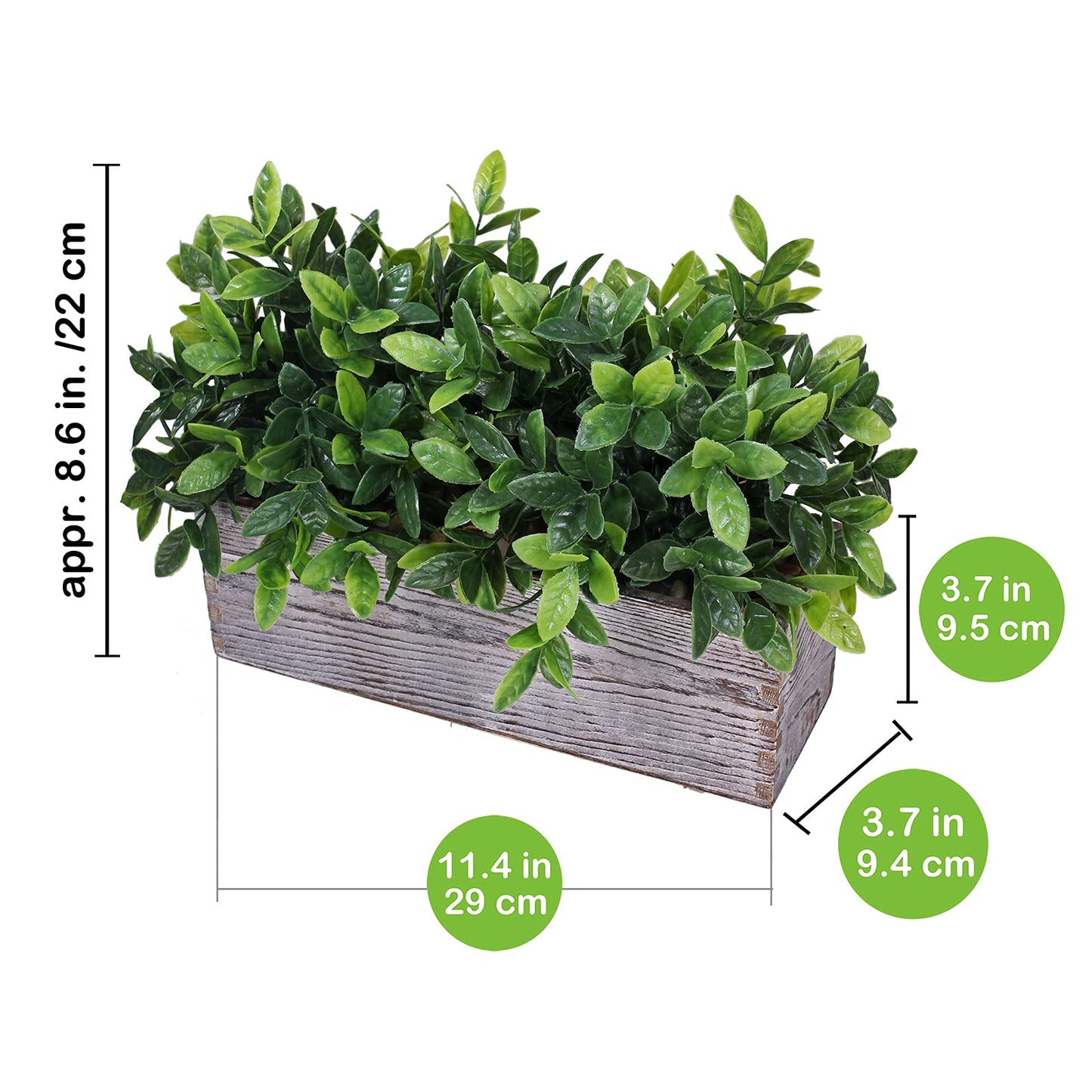 Winlyn Artificial Eucalyptus Plant in Rustic Rectangular Wooden Planter Box Faux Potted Herb Plant Greenery Arrangement for Farmhouse Indoor Wedding Table Centerpiece Mantel Shelf Kitchen Decor