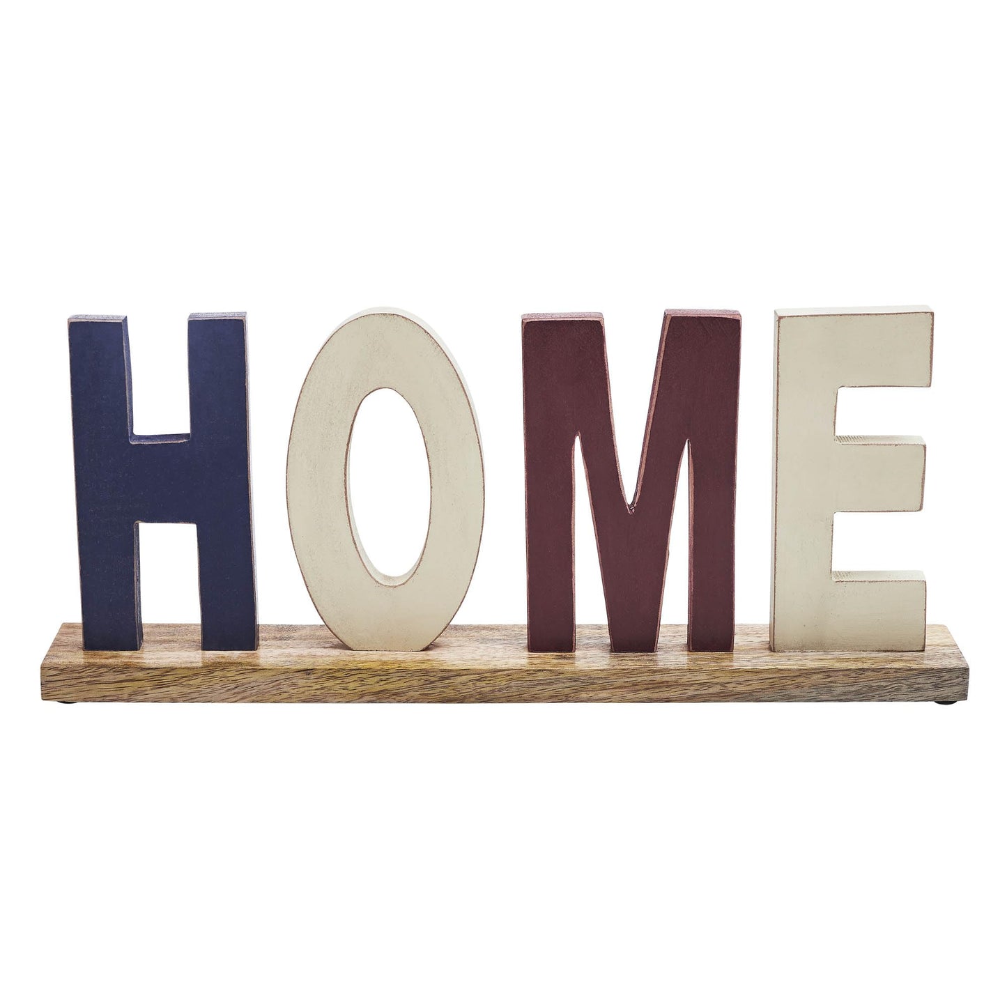 VHC Brands Patriotic RWB HOME Wooden Block 14x6.25x2.25, Independence Day Decor, Red, White and Blue Home, MDF Figurine, Rectangle Shape, Americana, Dark Creme