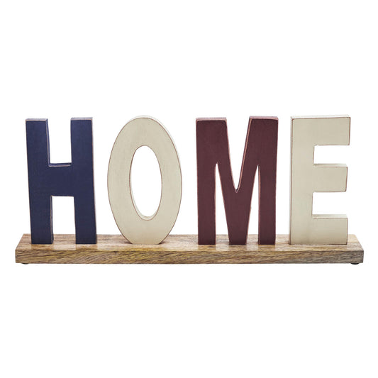 VHC Brands Patriotic RWB HOME Wooden Block 14x6.25x2.25, Independence Day Decor, Red, White and Blue Home, MDF Figurine, Rectangle Shape, Americana, Dark Creme
