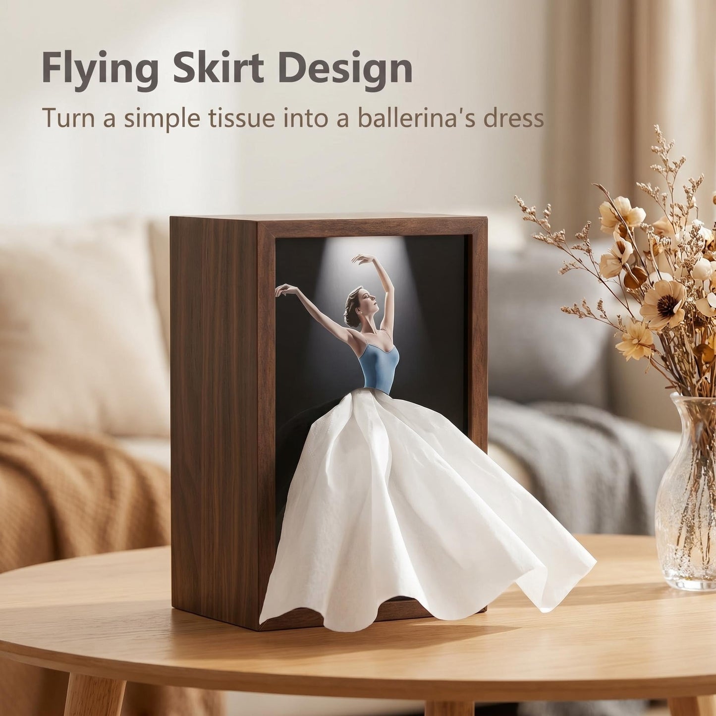 Ballerina Tissue Box – Elegant Wooden Ballet Girl Tissue Box Cover, Flying Skirt Tissue Holder for Home Office Bathroom Decor ﻿