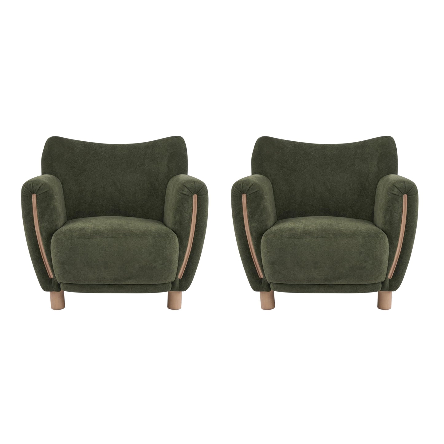 Christopher Knight Home Beba Low Profile Wingback Accent Chair Set of 2, Velvet Club Chair, Bedroom Comfy Reading Chair, Wooden Living Room Single Lounge Sofa, Olive Green