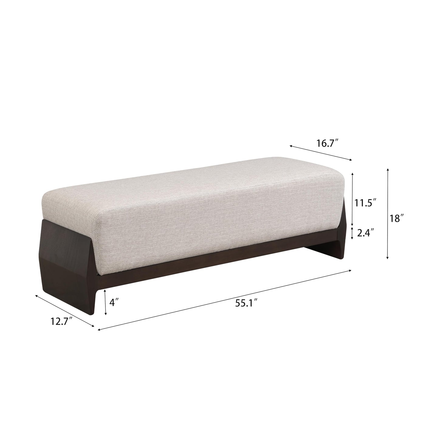 Christopher Knight Home Kingen 55'' Linen Fabric Upholstered End of Bed Ottoman, Wooden Living Room Ottoman Bench with Thick Soft Cushions, Long Entryway Bench, Long Seating for Bedroom, Brown + Beige