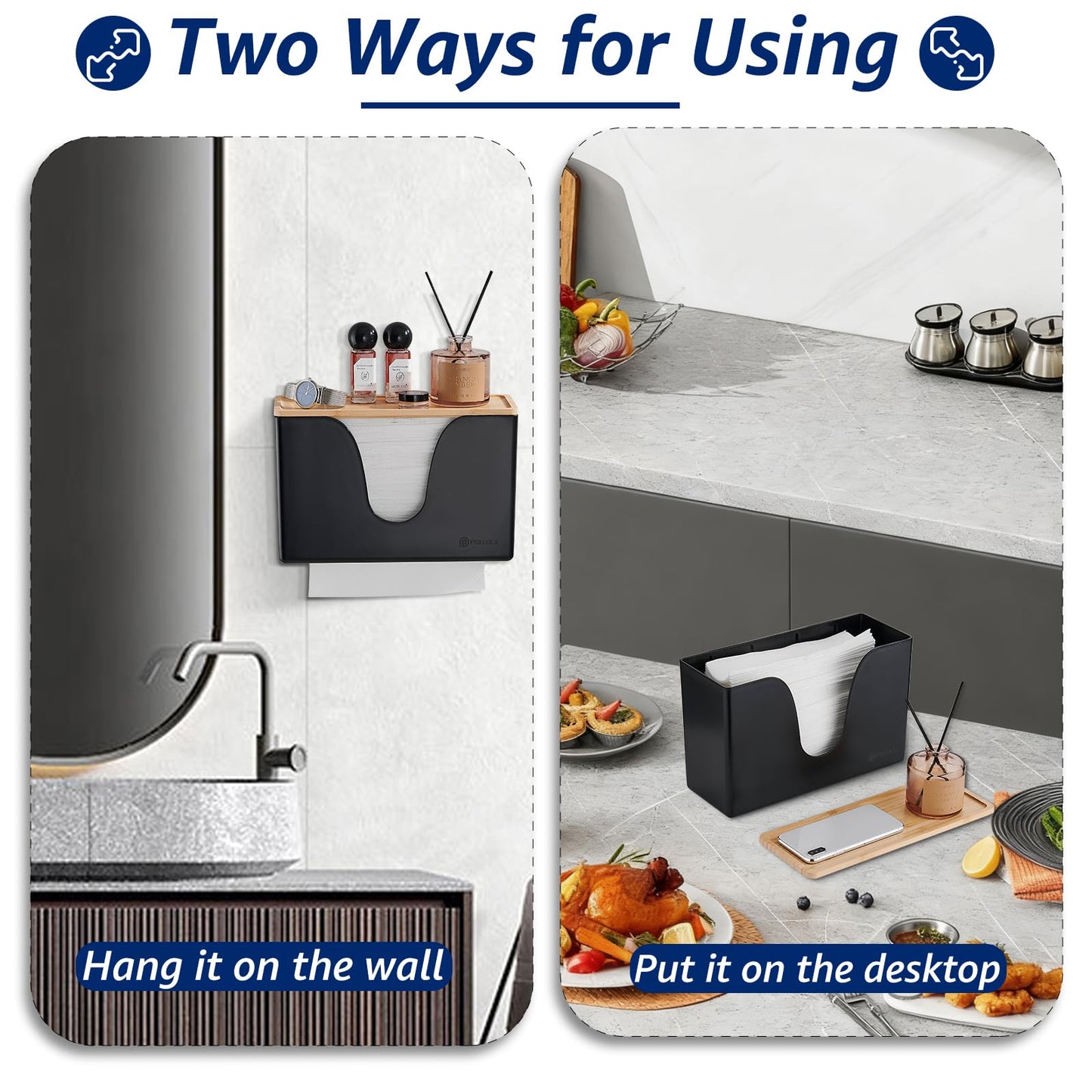 Wall Mount Paper Towel Dispenser with Lid, Commercial Hand Paper Towel Holder Dispenser for C-Fold Z-Fold Trifold Towel, Countertop Paper Towel Napkin Dispenser Box for Bathroom Kitchen Decor