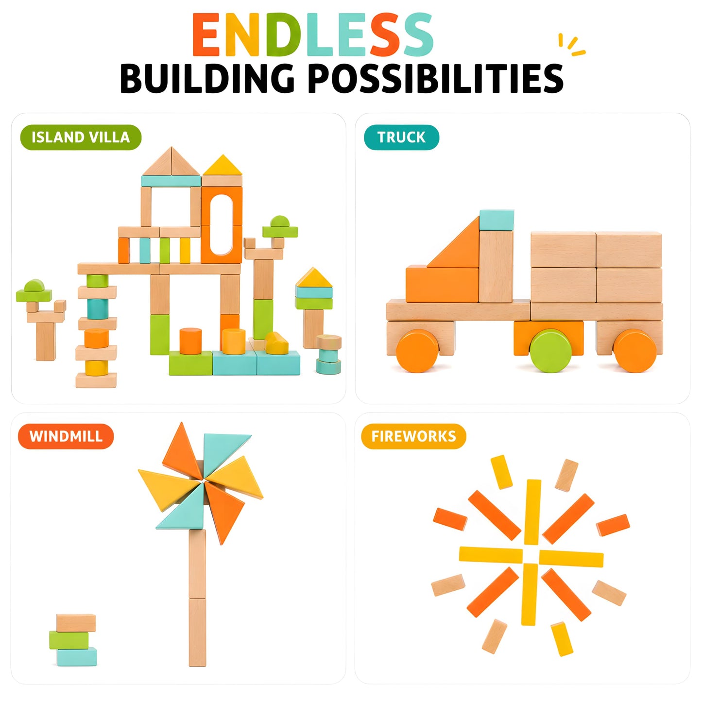 SproutSpace 100pcs Building Blocks for Toddlers 1-3, Wooden Blocks for Kids with Storage Bucket and Shape Sorter, Stacking Toys or 1 2 3 Year Old, Learning Toys for Preschool Girls and Boys