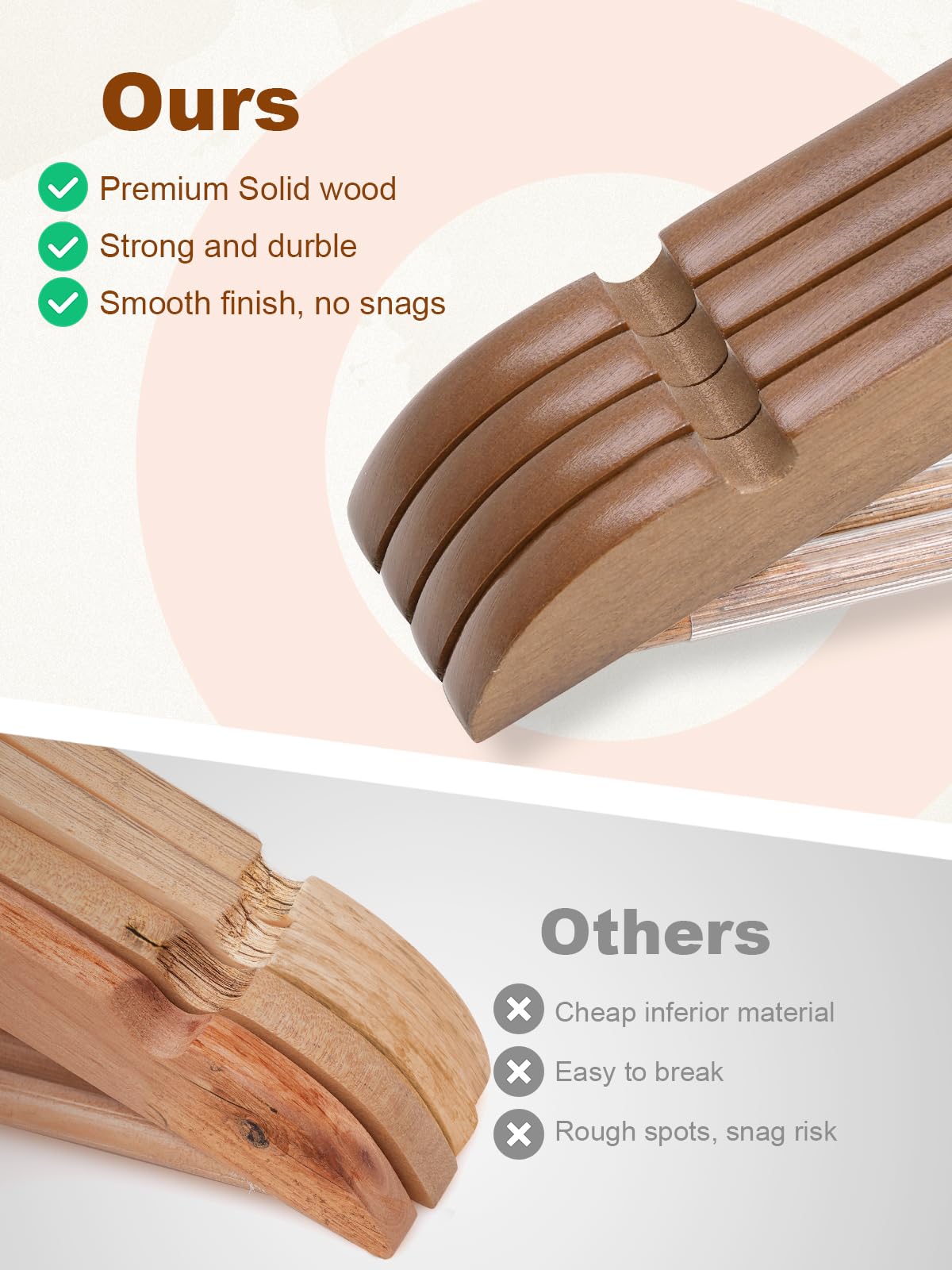 HOUSE DAY Walnut Wooden Hangers 30 Pack, Heavy Duty Wooden Coat Hanger for Closet, Solid Wood Hanger with Non Slip Pant Bar, Smooth Finish Wood Clothes Hangers for Shirts, Suits Jackets, Dress
