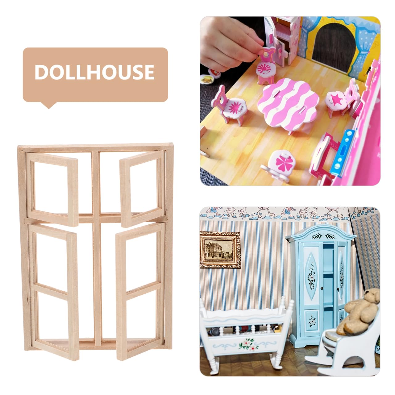 Totority Dollhouse Doors and Windows Model 1 12 Scale Miniature Wooden Frame Door Window Accessory for DIY Craft Scenes Doll House Furniture Home Decoration Mini House Building