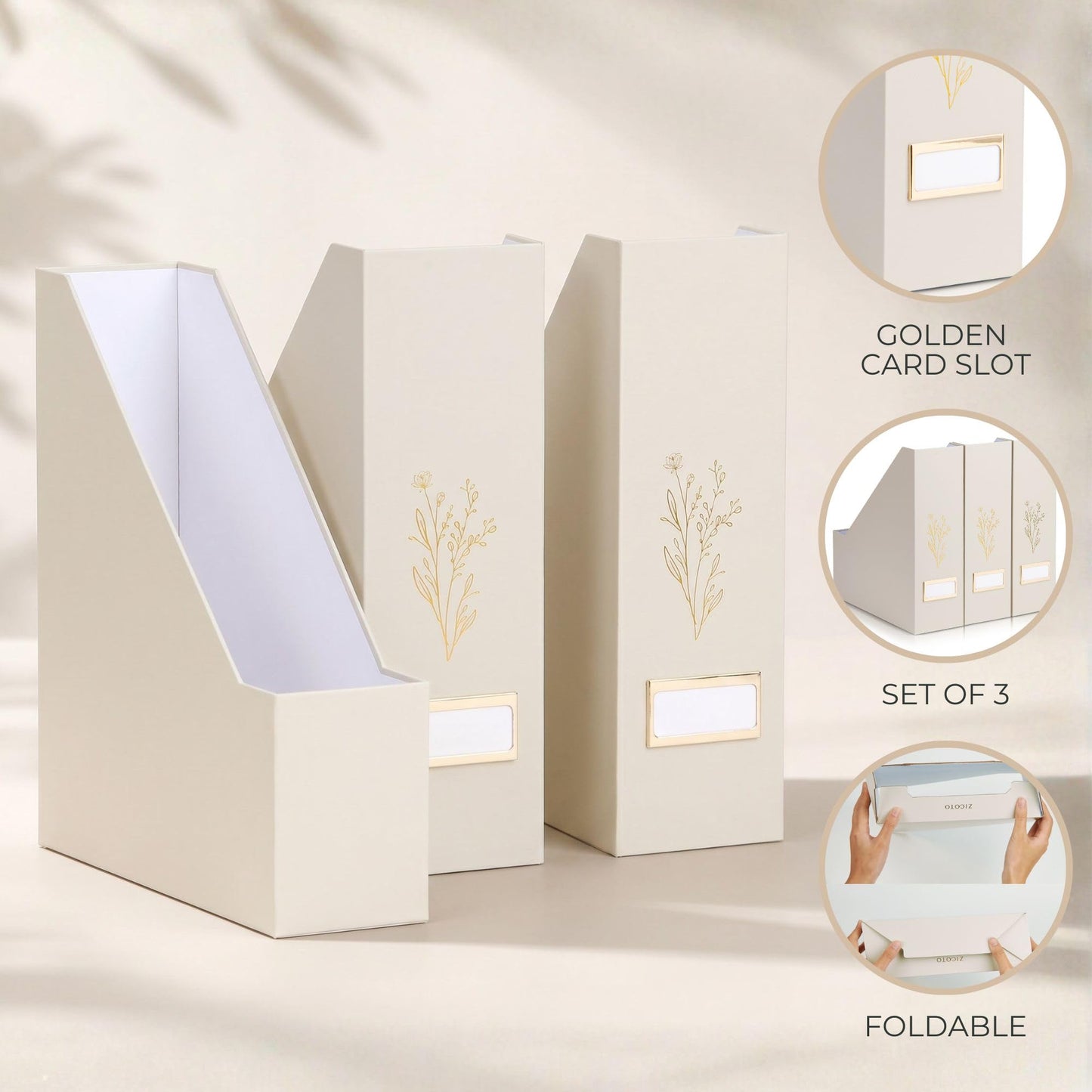 Beautiful Magazine Holder Set of 3 - Sturdy File Holder to Organize Your Desk Or Shelves - The Perfect Office Storage to Effortlessly Organize Your Paperwork/Files, Magazines, Books Or Binders