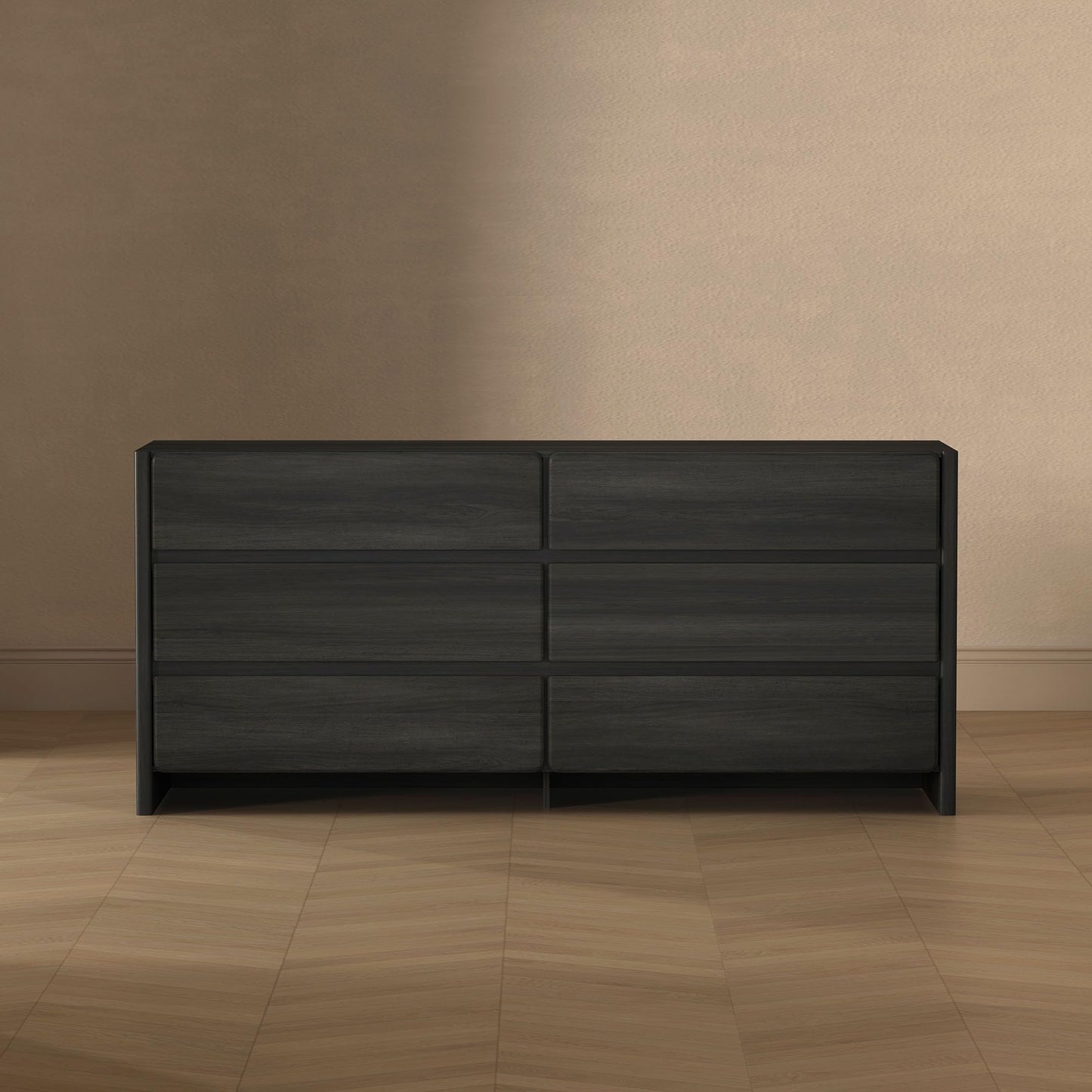 Manhattan Comfort Linda Double Wide Modern Dresser for Bedroom with 6 Storage Drawers – 72" Long Wooden Cabinet for Closet Essentials and Clothes Organization, Home Furniture, Charcoal Grey