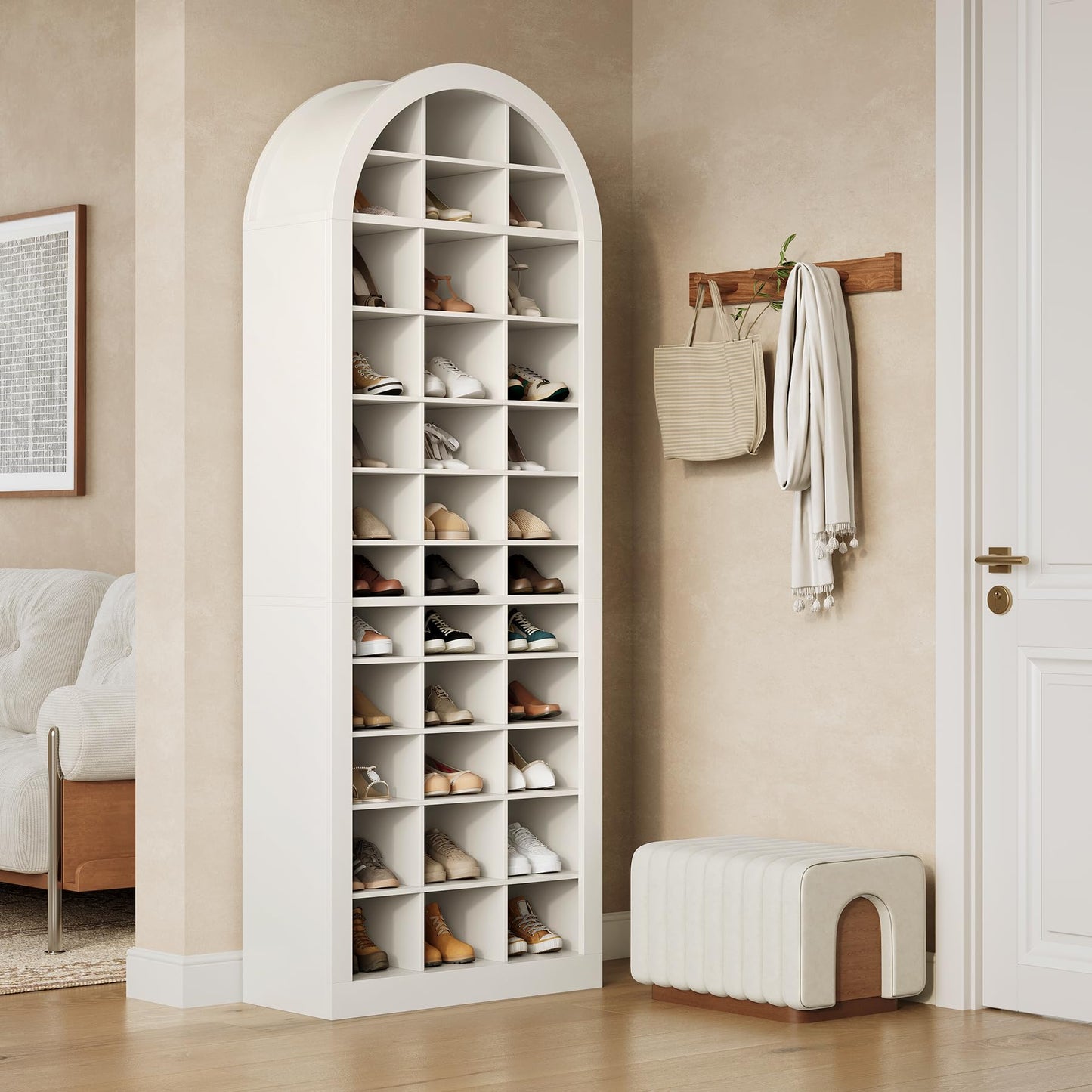 LITTLE TREE 12-Tier Shoe Storage Cabinet, Freestanding Tall Entryway Shoe Organizer with 36 Cubbies, 70.9'' Modern Shoe Organizer Shoe Rack Cabinet for Closet, Entryway, Living Room, White