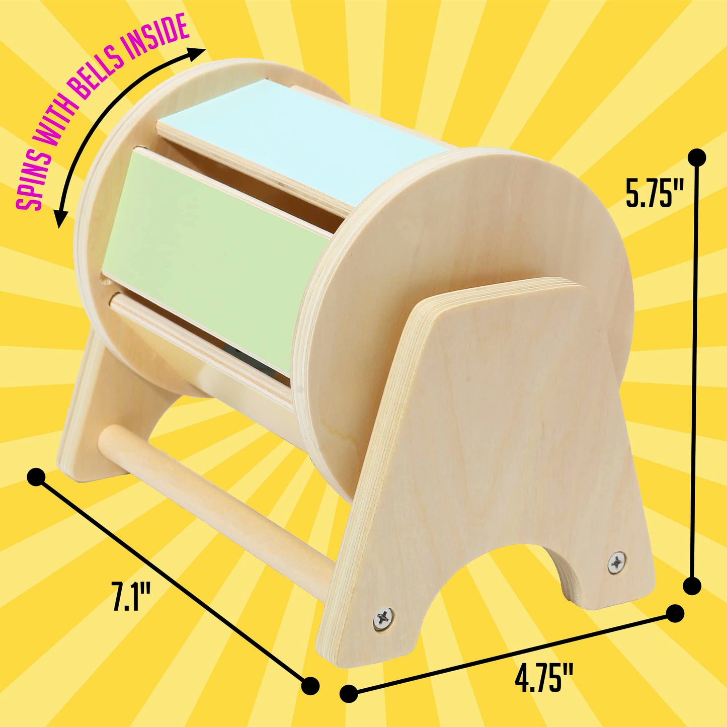Montessori Mama Spinning Rainbow Drum: Montessori Toys for Babies 6 Months Wood-Constructed Educational Montessori Baby Toys for Babies 6-12 Months with Sensory Audible Bells