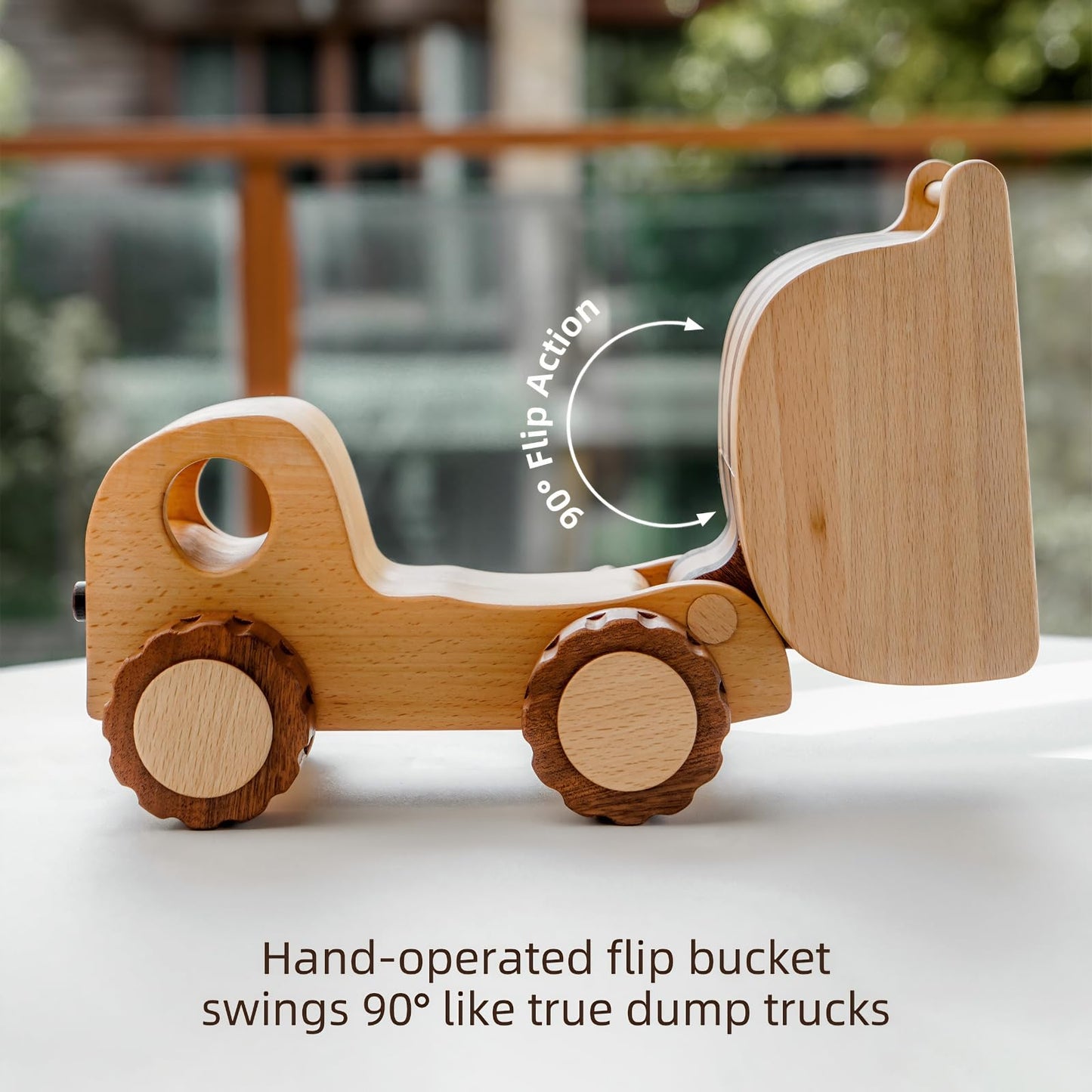DadCarved Wooden Dump Truck for Toddlers Kids