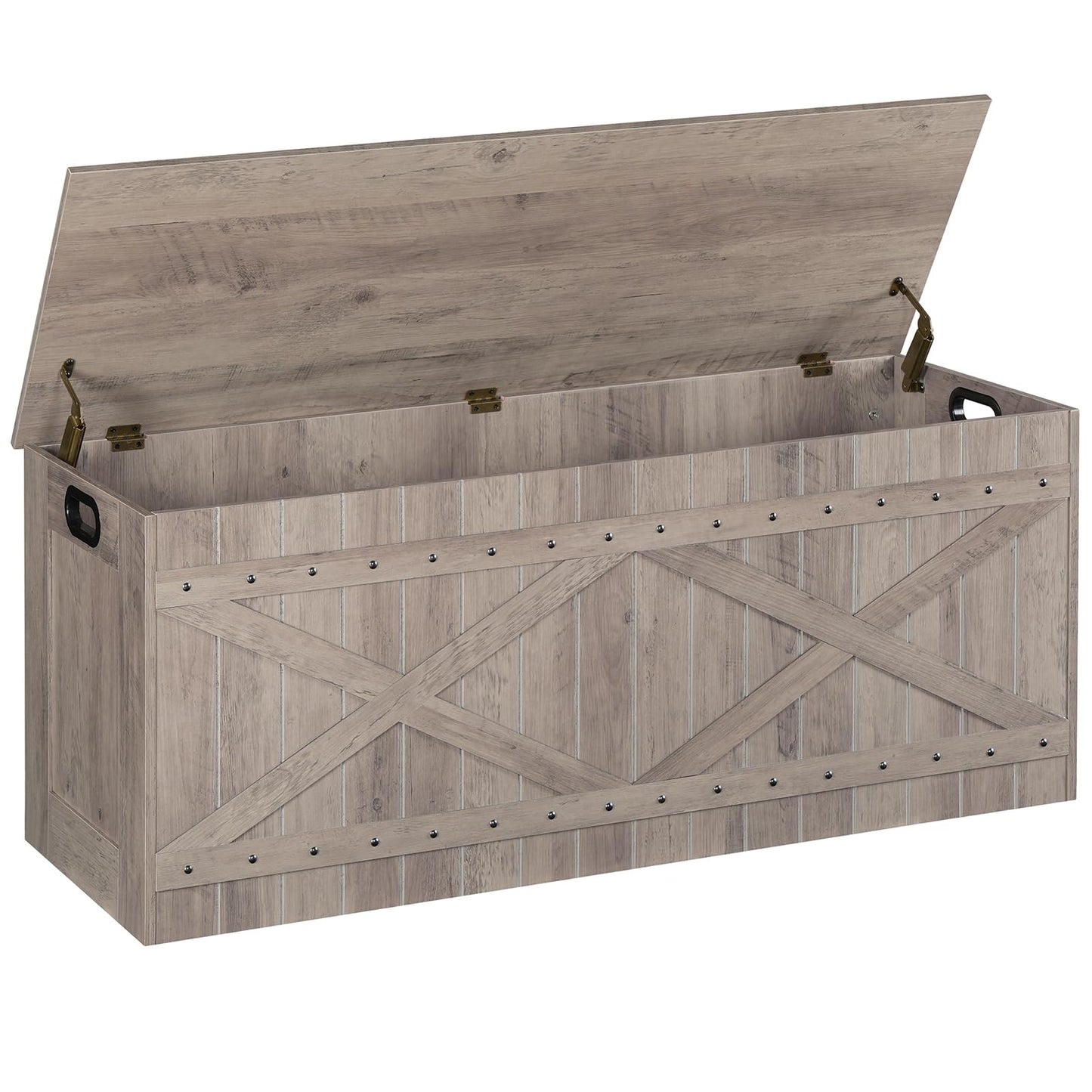MAHANCRIS 47.2" Storage Chest, Extra Large Toy Box with 2 Safety Hinges, Wooden Toy Chest, Storage Bench with Rivets, Storage Trunk for Bedroom, Living Room, Entryway, Greige SCGY18501