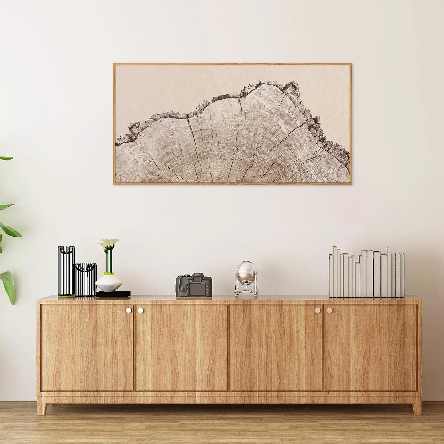 SIGNINART Large Tree Ring Framed Canvas Wall Art, Rustic Beige Nature Wooden Wall Decor, Neutral Wood Stump Artwork, Modern Art Prints for Bedroom Living Room Office 20"x40"