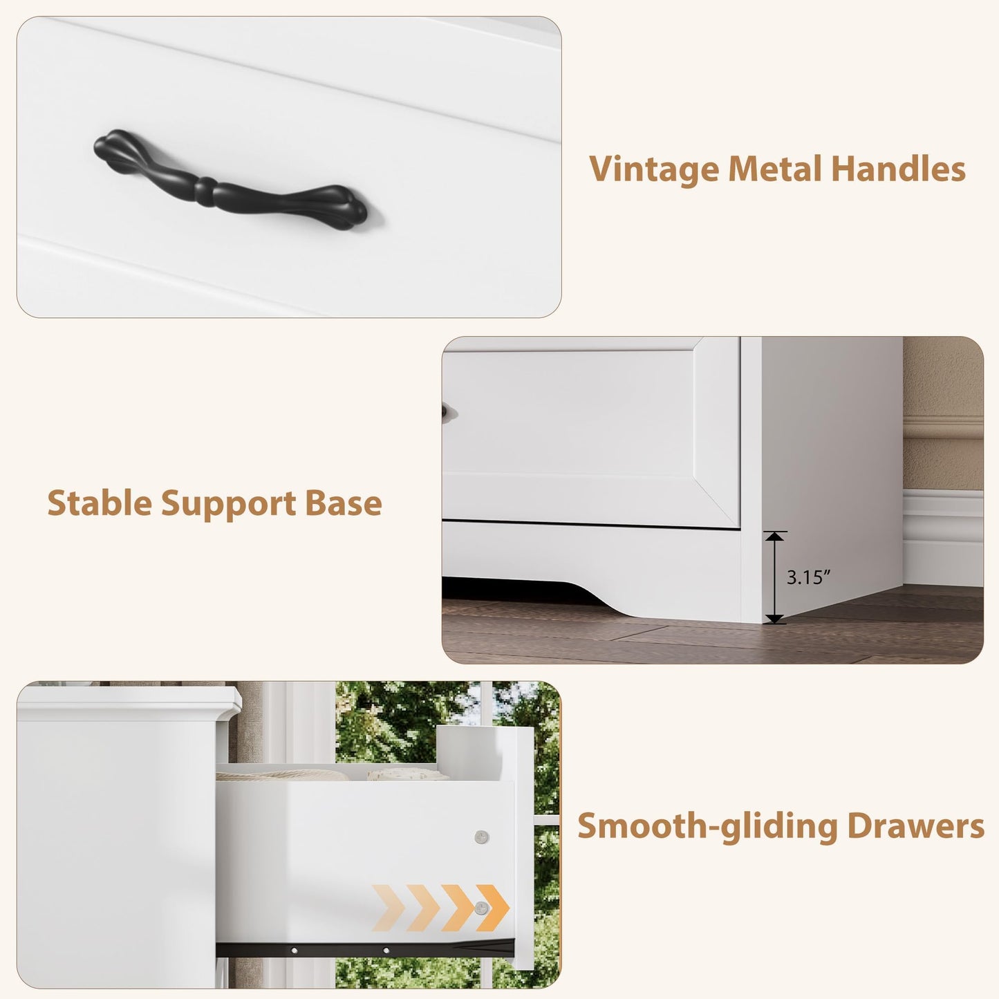 GarveeHome 5 Drawers Dresser for Bedroom, Chest of Drawers with Wide Metal Handle, Farmhouse Modern Wooden Tall Dresser, Natural Texture, Storage Organizer for Bedroom, Living Room, Kids Room(White)