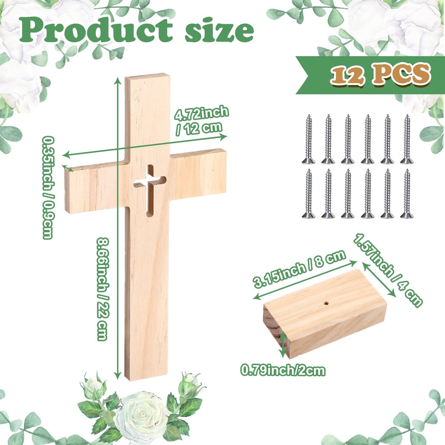 Suzile 12 Pieces Christmas Nativity Wooden Cross Unfinished Wood Tabletop for Crafts Standing Centerpieces Easter Church Sunday School First Communion Baptism Decorations (Hollow Out)