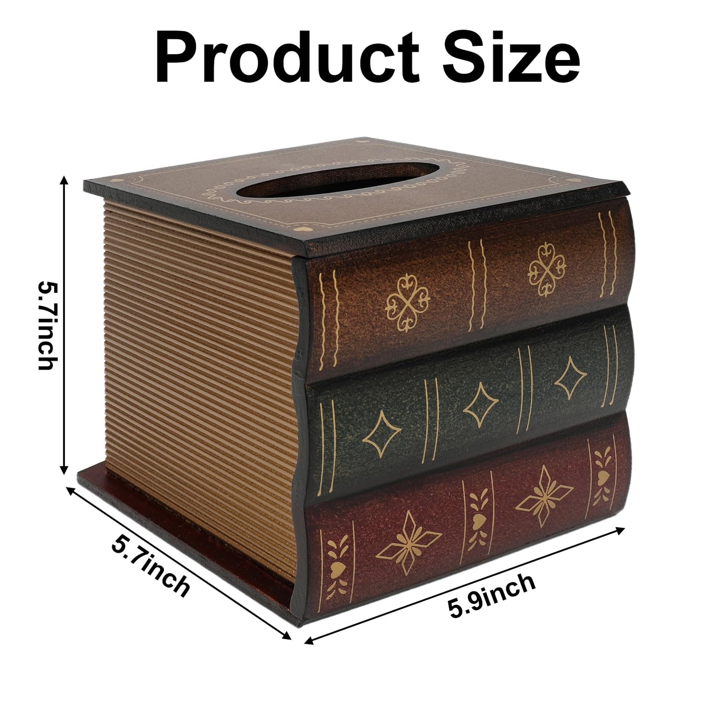 Crafted Classical Retro Wooden Antique Book Tissue Box Cover Square Tissue Holder Dispenser Paper Case Napkin Holder Home Decor for Bathroom Living Room Office Kitchen Car Farmhouse