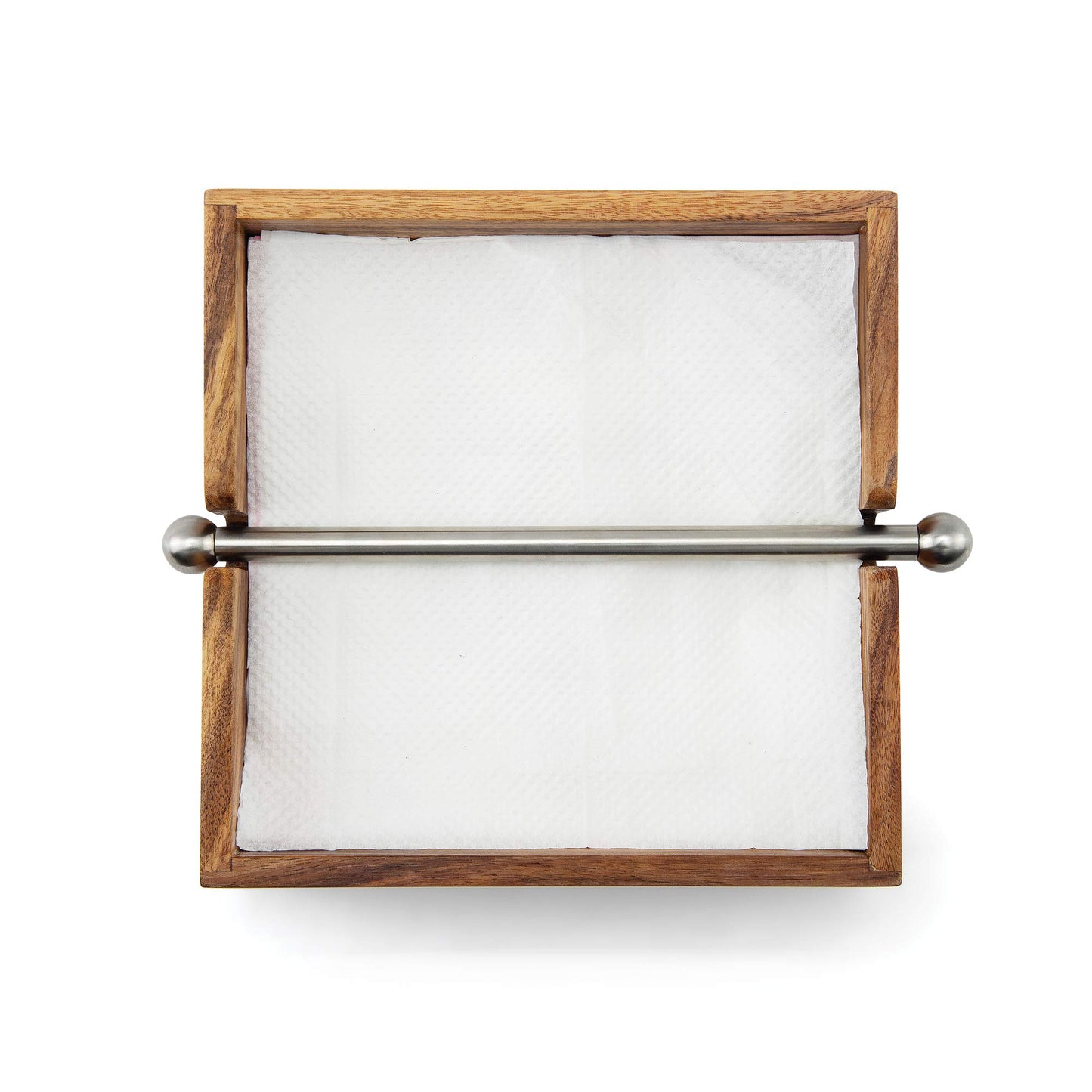 Ironwood Gourmet 28982 Acacia Wood Napkin Holder with Weighted Stainless Steel Center Bar, 6.25-Inches, Brown