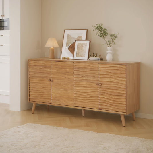 Christopher Knight Home Jope Wooden Sideboard Cabinet, Large Sideboard Buffet Cabinet, Living Room Accent Storage Cabinet with Adjustable Shelves,Kitchen Cabinet Organizer for Coffee Bar,Natural Brown