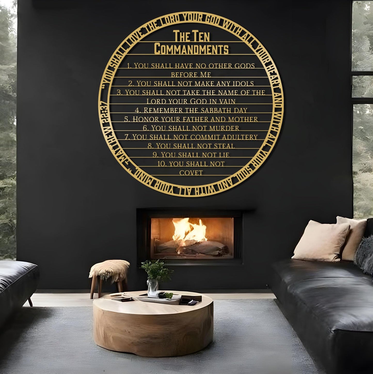 Christian Ten Commandments Metal Wall Art, 10 Commandments Bible Verse Metal Wall Art, Matthew 22:37 Scripture Wall Decor, You Shall Love The Lord Your God with All Your Heart (Gold, 24"x24"/60x60cm)