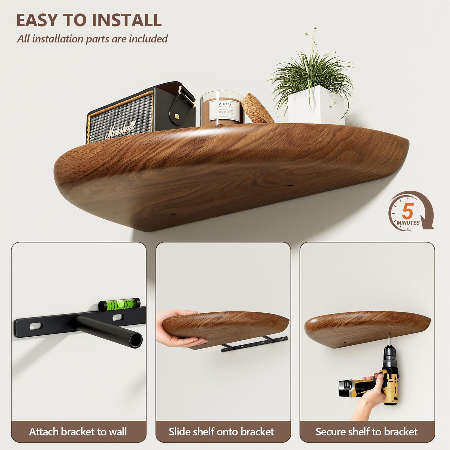 Sueuapp Solid Walnut Floating Shelves for Wall 15.7 Inch Set of 2, Live Edge Wall Mounted Shelf,Rustic Farmhouse Wooden Floating Shelf,Wood Wall Shelves for Bathroom Living Room,Bedroom,Kitchen