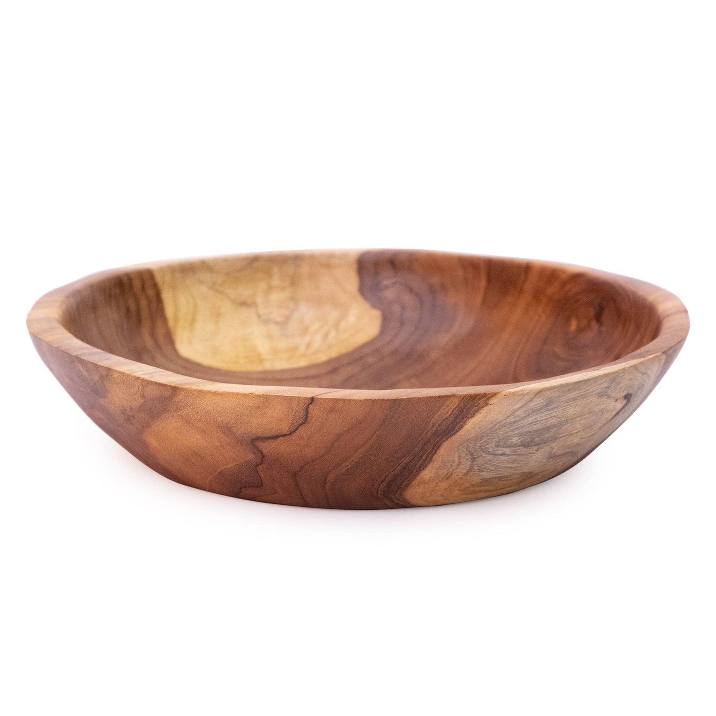 ANDALUCA Rustic Teak 11 inch Wood Hand Carved Organic Bowl (11"-12" Diameter)