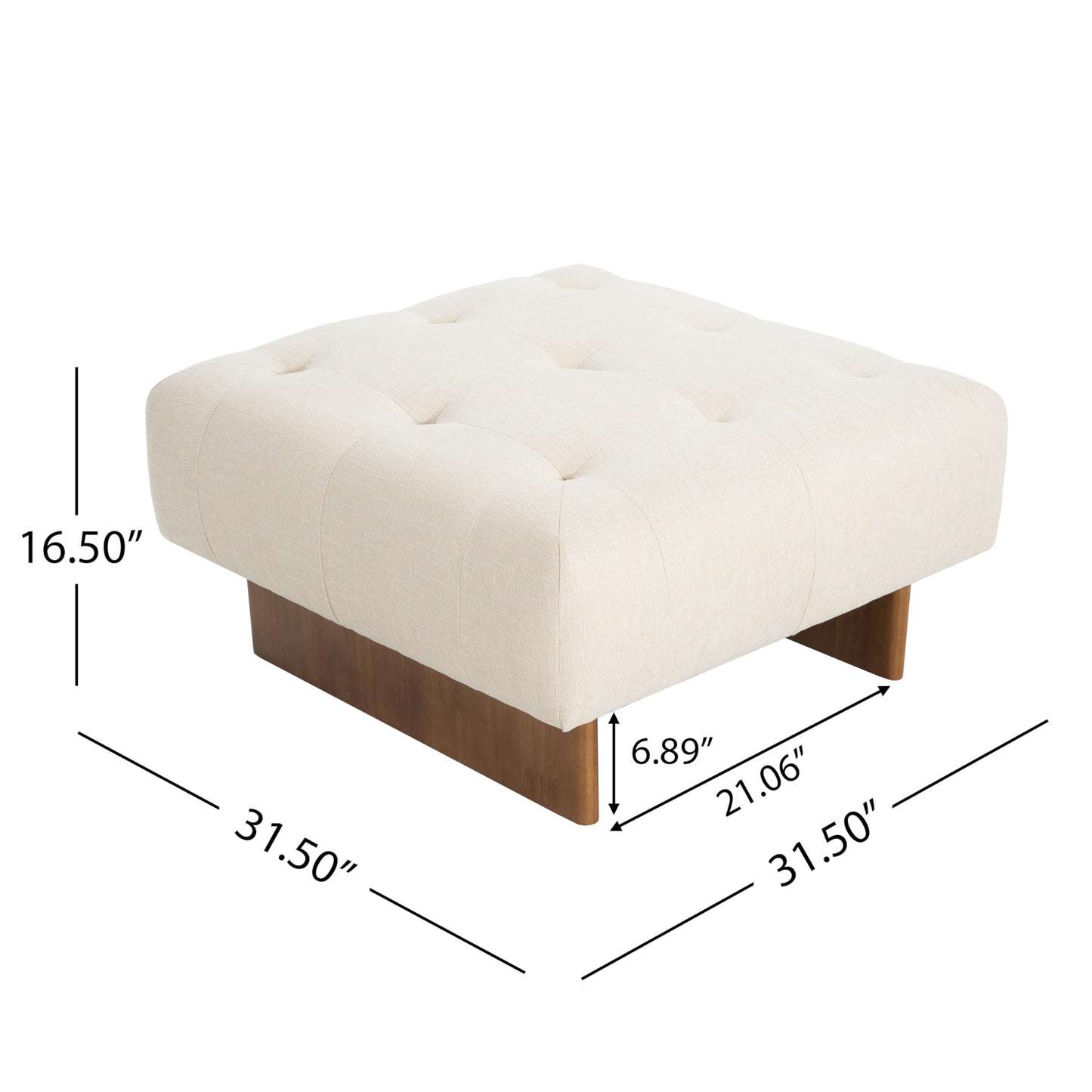 Christopher Knight Home Yvone Modern Upholstered Ottoman Coffee Table, Wooden Square Ottoman Foot Rest, Multipurpose Foot Stools Ottoman, Comfy Living Room Sofa Extra Seat, Beige+Brown