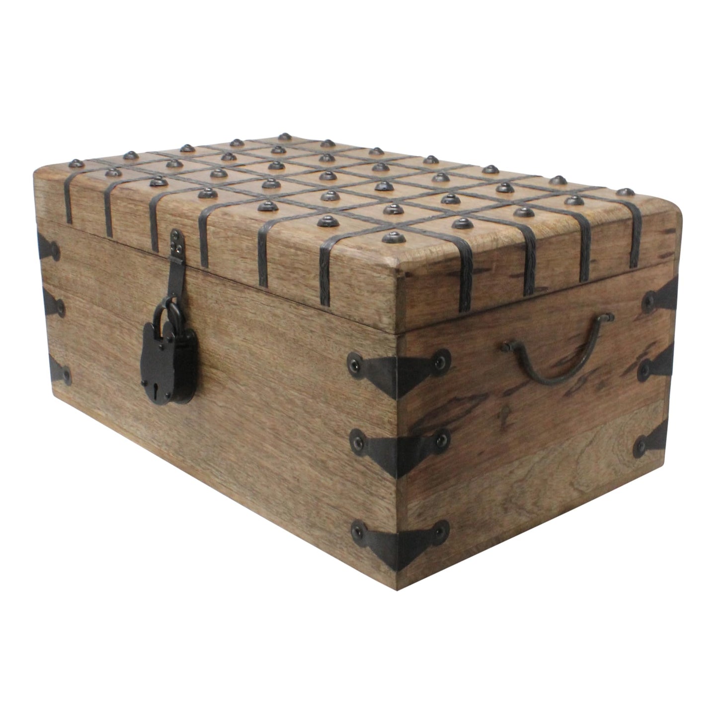 Nautical Cove Treasure Chest Wooden Box with Antique Iron Lock and Skeleton Key (XX-Large 20x11.75x9) - Storage and Decor – Pirate Wooden Treasure Chest, Decorative Box with Hinged Lid,