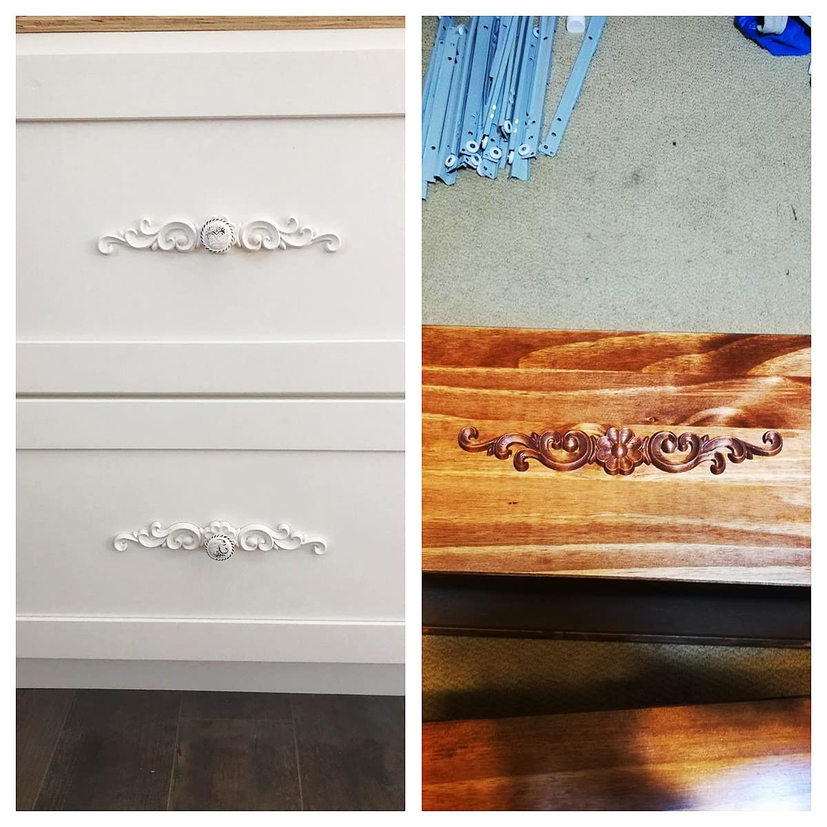 MUXSAM Wood Appliques Decorative Carved Onlays, Long Wooden Decals DIY Furniture Decor Rosette Carvings for Door Cabinet Mirror Dresser Bed Wall Fireplace Mantels, 4-Pack, 35x6cm/13.8"x2.4"