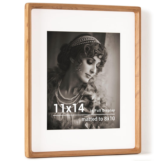11x14 Picture Frame, USA-Sourced Cherry Wood Photo Frames with HD Tempered Glass, Handcrafted Rounded Corner 11 x 14 Wooden Frame Matted to 8x10 Photos, Gallery Wall Frames for Posters & Art Prints