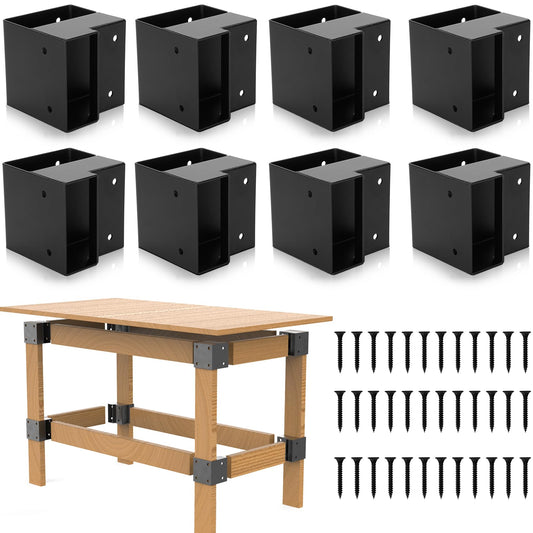 Heavy Duty Workbench Bracket Kit, 8 PCS Workbench Corner Brackets, 3-Way Right Angle Corner for DIY Work Table for 2x4 (Actual 1.5"x3.5") Wood - Black