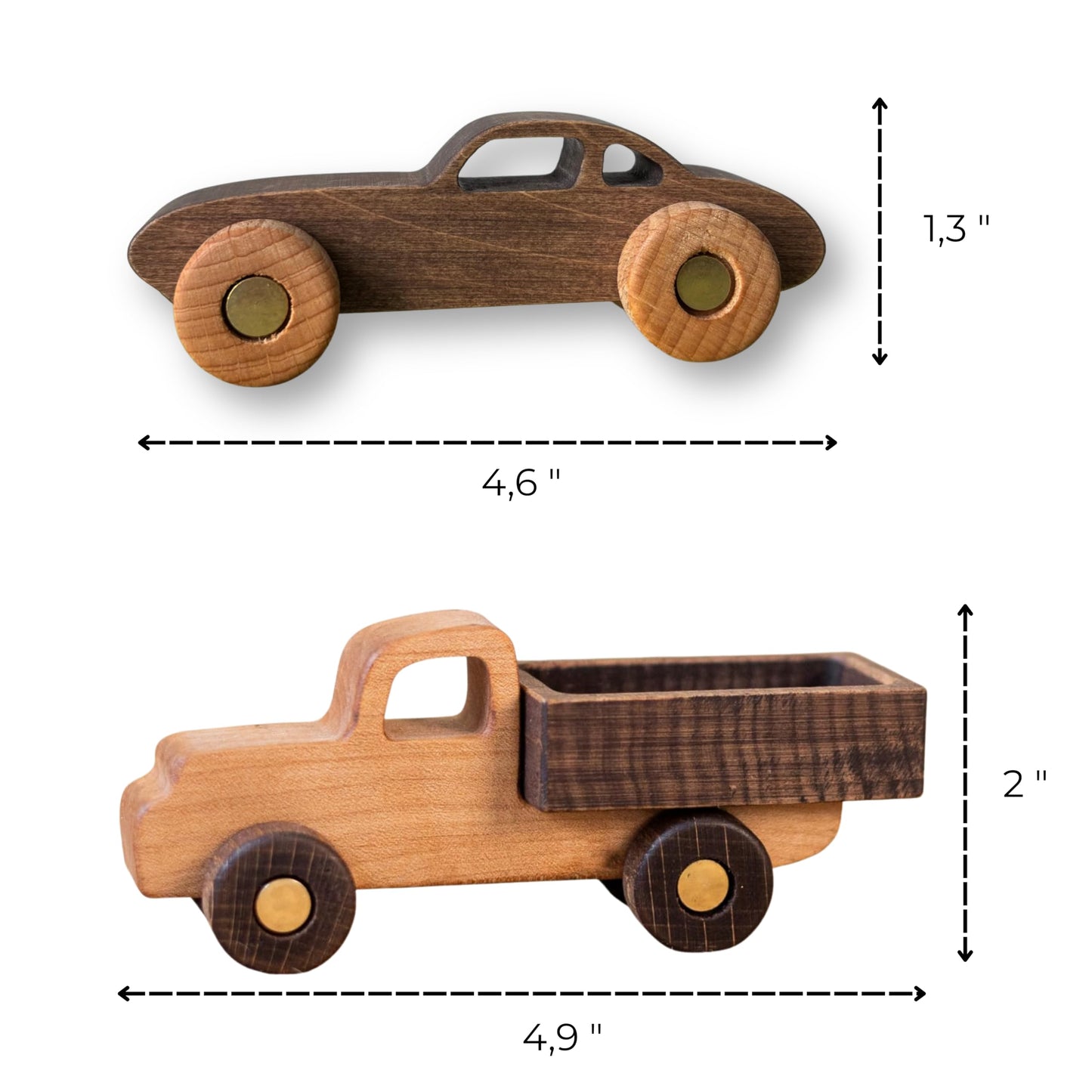 BUSY PUZZLE Wooden Toy Car and Truck Set Montessori Toys for Toddlers Handmade from Natural Wood Gift for Boys and Girls