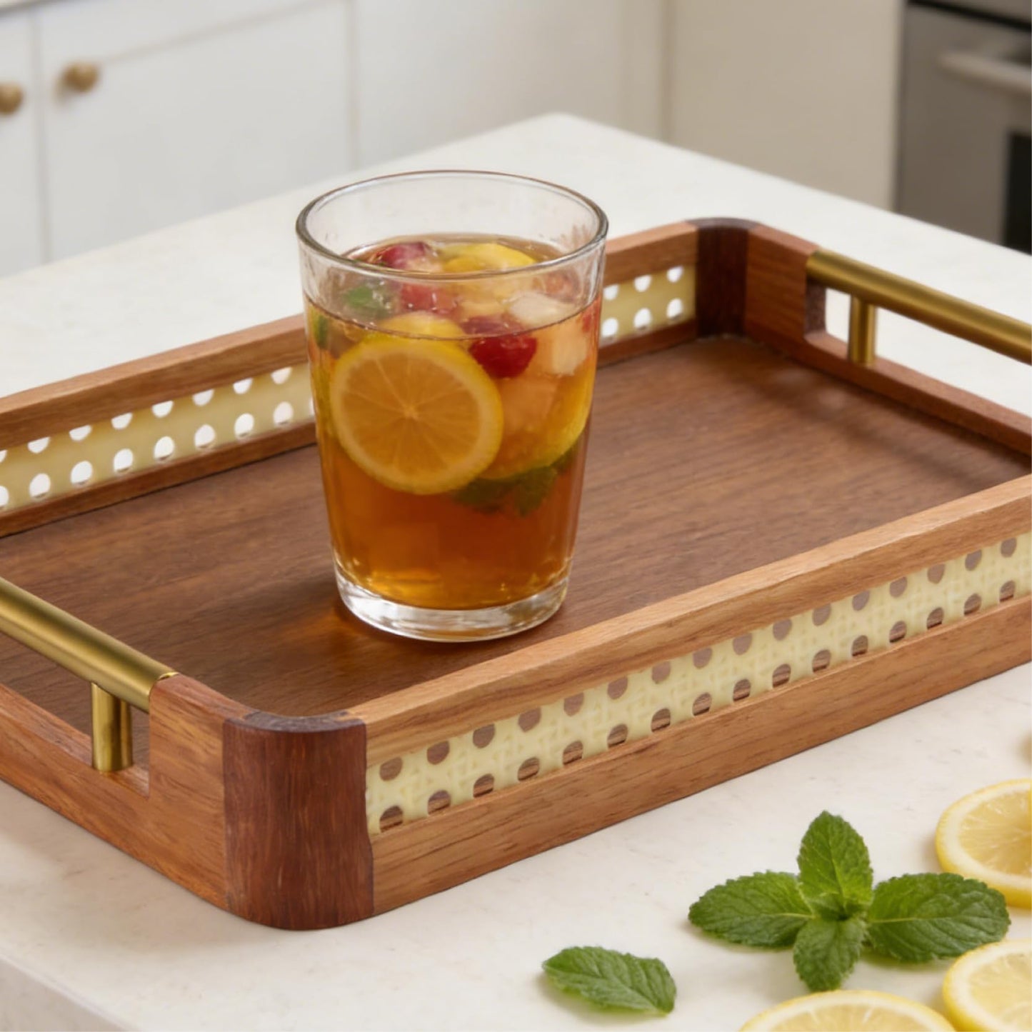 DyPinYise Acacia Wood Serving Tray with Handles, Decorative Wooden Tray for Ottoman, Coffee Table, Rectangular Tray Decor for Living Room, Bedroom, Kitchen, Breakfast in Bed