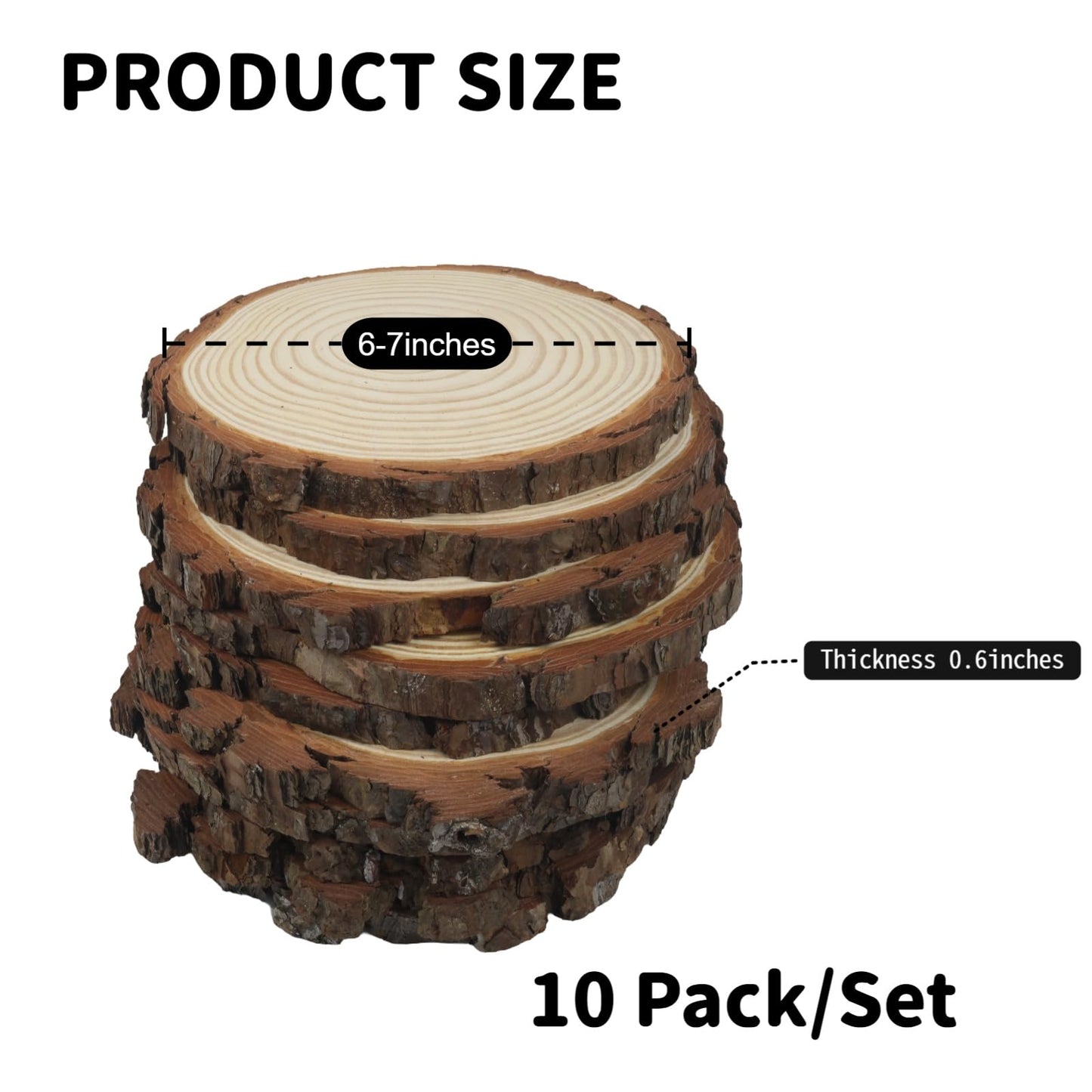 Natural Wood Slices for Centerpieces, Rustic Round Wooden Discs, 6-7 Inch, 10 Pack, Wedding Event Table Decor