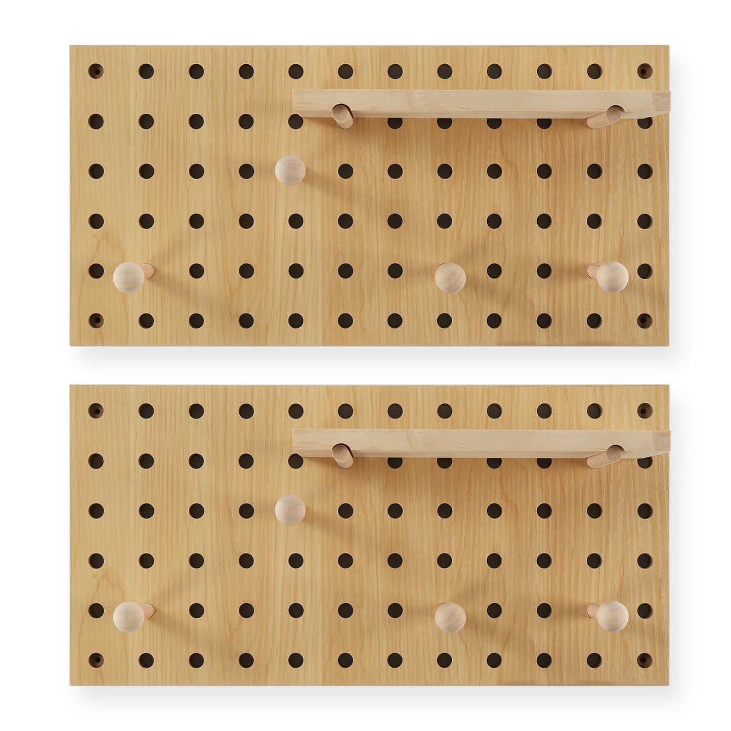 UMICAL 2 Pack Beige Wooden Pegboard Modular Wall Organizer