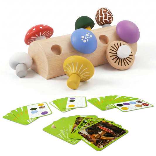 minewon Mushroom Montessori Wooden Educational Toy for Toddlers 18M+ – Preschool Learning Playset, Fine Motor & Color Recognition Kids Toy