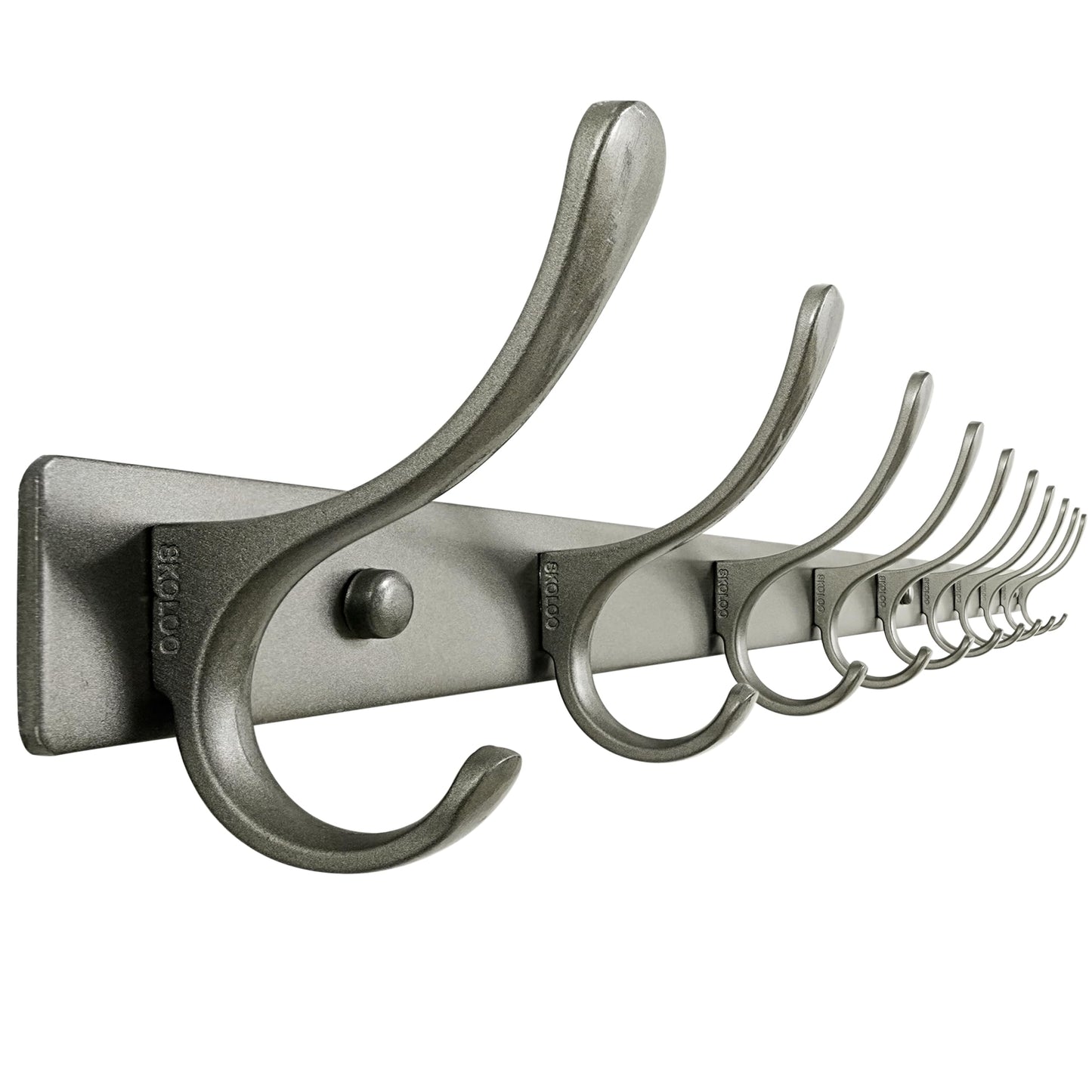 SKOLOO Coat Rack Wall Mounted - 10 Hooks, Heavy Duty, Stainless Steel, Metal Wall Hanger, Sturdy Coat Hooks for Hanging Coats, Jacket, Clothes, Hat, Matte Grey