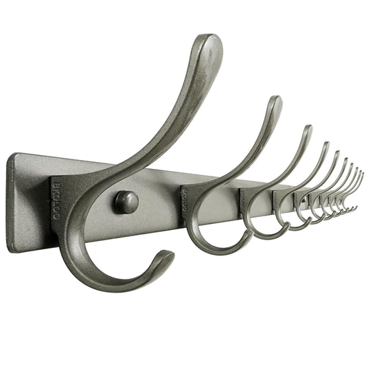 SKOLOO Coat Rack Wall Mounted - 10 Hooks, Heavy Duty, Stainless Steel, Metal Wall Hanger, Sturdy Coat Hooks for Hanging Coats, Jacket, Clothes, Hat, Matte Grey