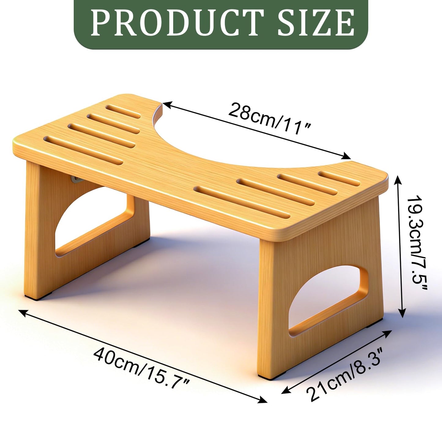 JACNITAD Foldable Toilet Stool, 7 Inch Poop Stool for Bathroom, Bamboo Toilet Stool Squat Adult, Collapsible Squatting Potty Stool with Non-Slip Strip - Improve Squatting Posture and Comfort, Wood