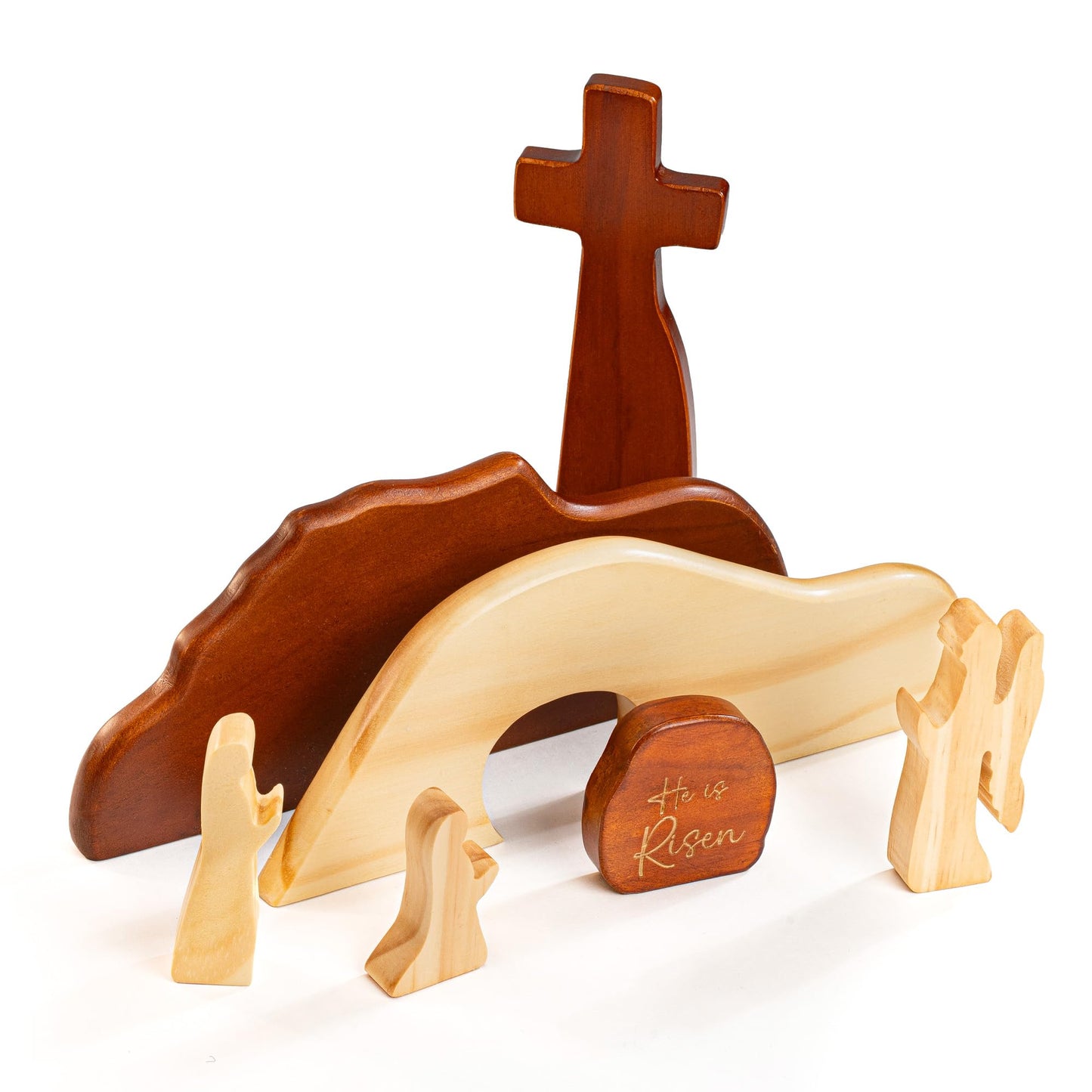 He is Risen Easter Decor – Wooden Resurrection Scene with Empty Tomb, Cross & Figurines, Christian Religious Tabletop Decoration for Home, Faith Easter Gift, Easter Basket Stuffer