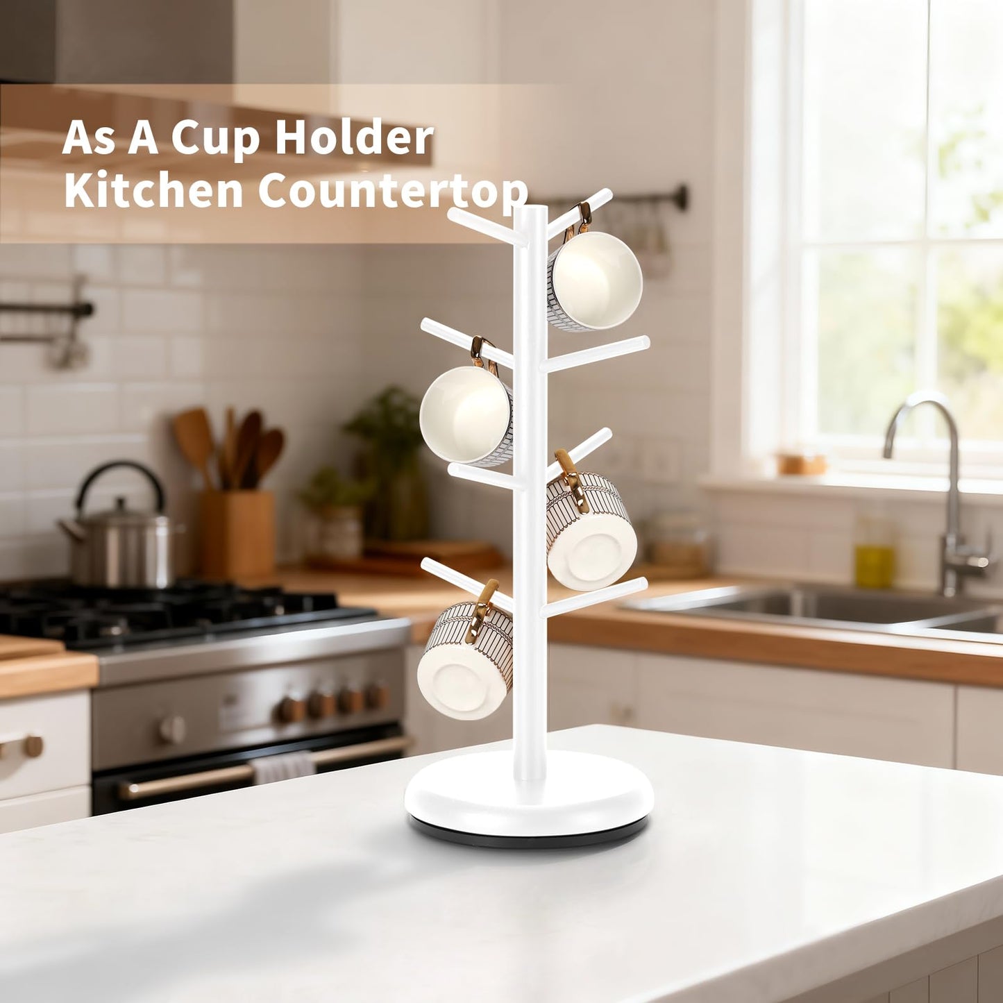 BAMBANG Mug Holder, 360° Rotating Mug Tree Holds 8 Coffee Cups, Space Saving Mug Stand with Stable Base for Kitchen Coffee Bar