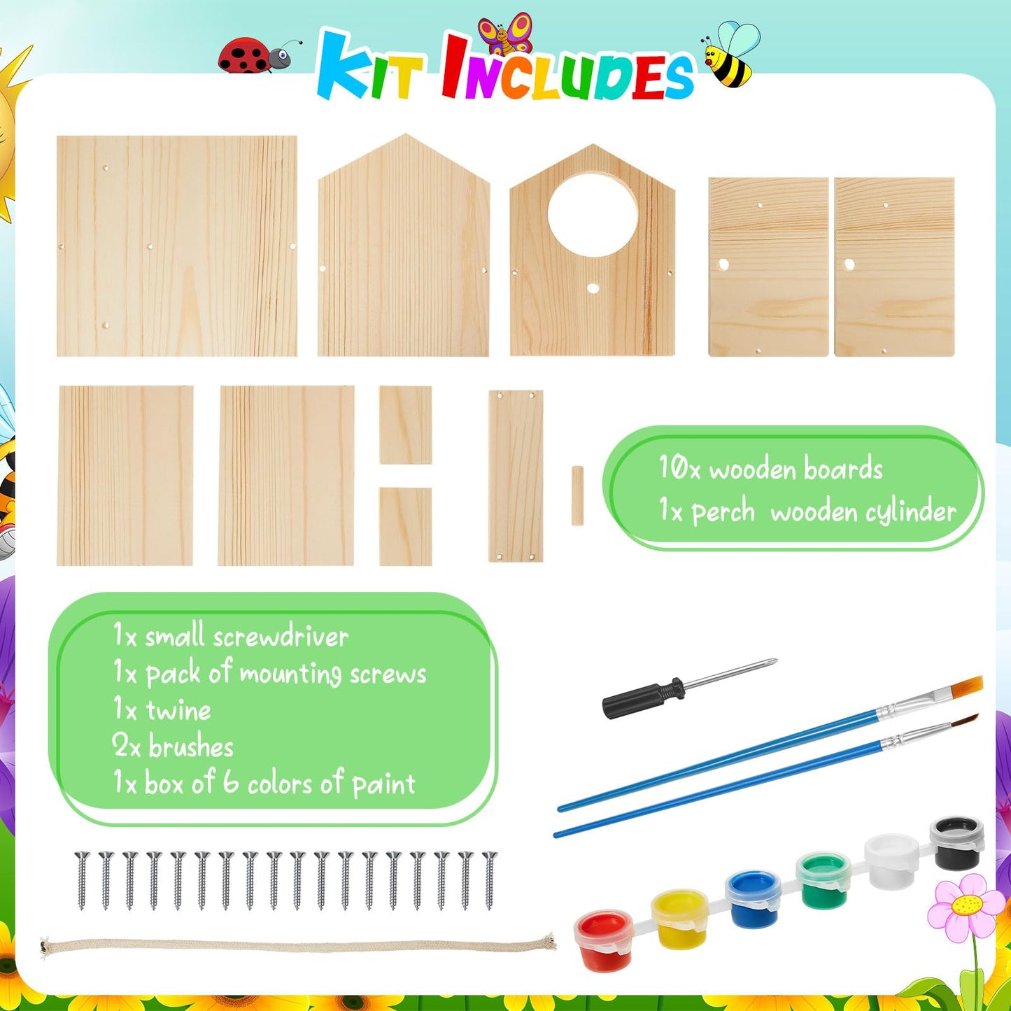Liliful 12 Pack DIY Wooden Birdhouse Kit, Crafts for Kids and Adults, Bird House with Paint and Paintbrushes Painting Kits for Boys and Girls, Spring Birthday Classroom Gifts for Ages 4-8