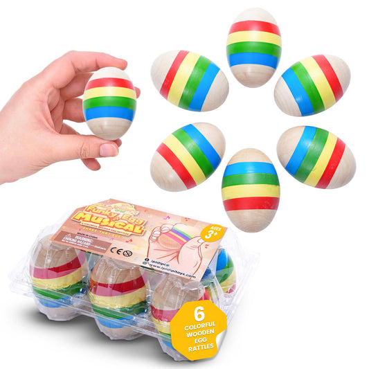 IPIDIPI TOYS Easter Egg Shakers Maracas for Kids – Pack of 6 Wooden Musical Instruments for Kids – Montessori Sound Toy – Party Pavors, Goodie Bag Fillers