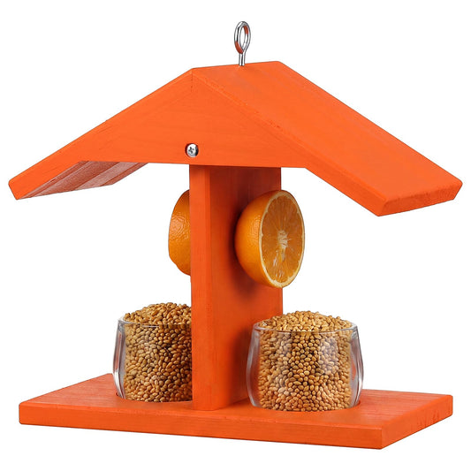 Geelin 1 Set Oriole Feeders for Outdoors Hanging Jelly Oriole Bird Feeder for Wild Birds and Outdoor Decor Dual-Sided Feeding 2 Removable Glass Dishes Fruit Spikes