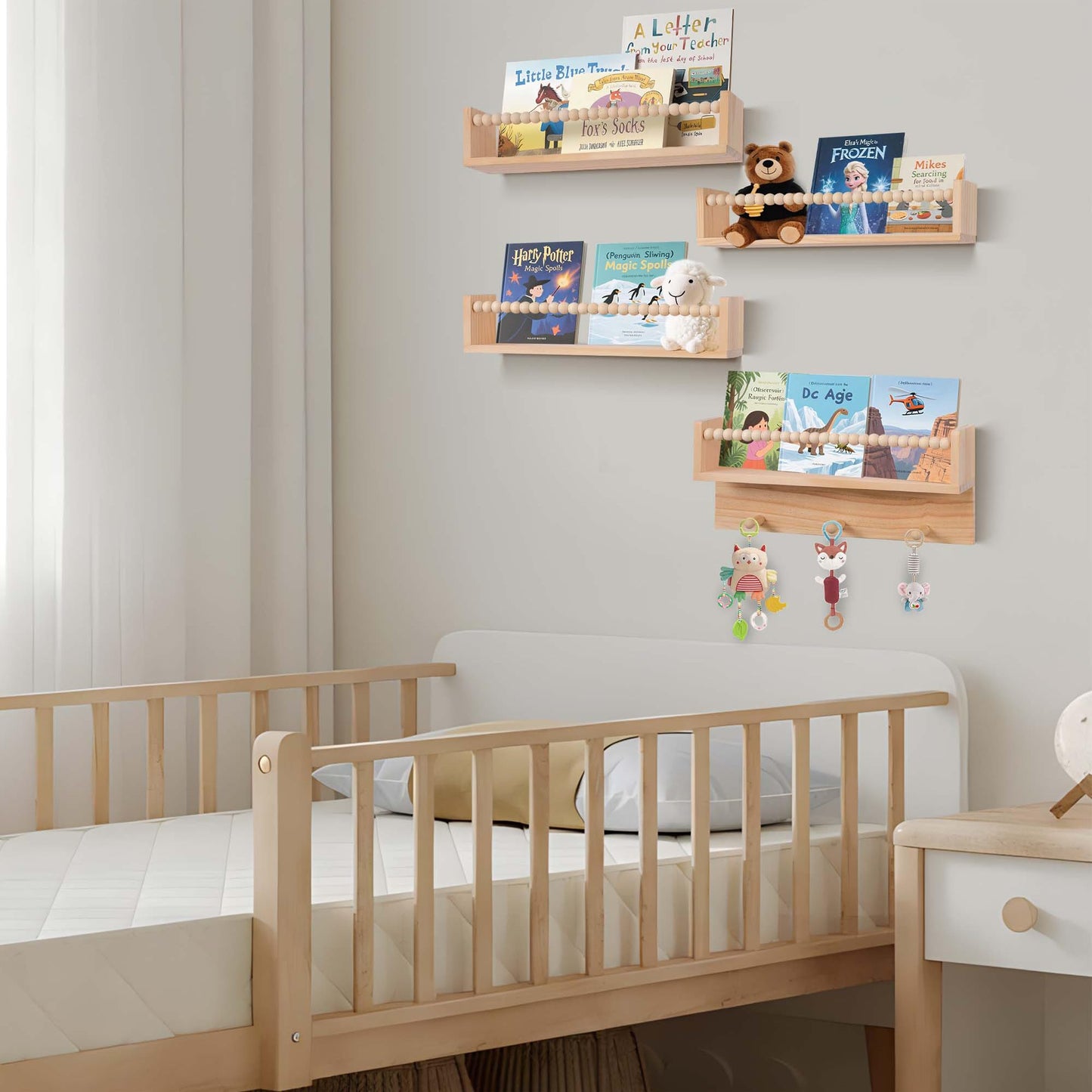 BOMID Wall Bookshelves,Set of 4 Natural Wood Floating Bookshelf,Nursery Shelves,Floating Book Shelves for Wall(Burlywood)