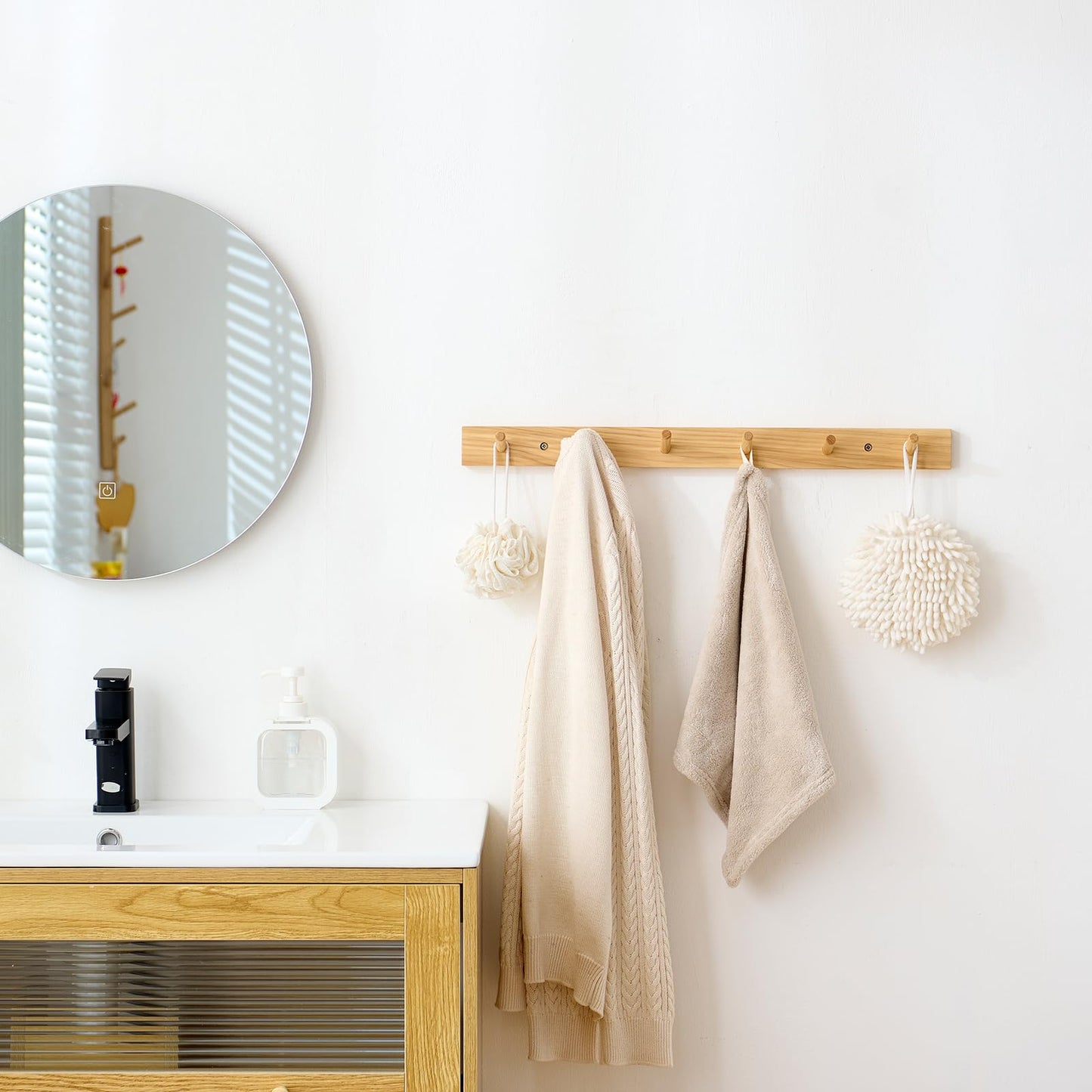 TRWISWDC Hickory Wood Coat Rack Wall Mount, 12 Inch Coat Hook Hanger Wooden Wall Coat Rack with 3 Hooks for Purse Clothes Towels Hats in Entryway Bedroom Bathroom, Natural