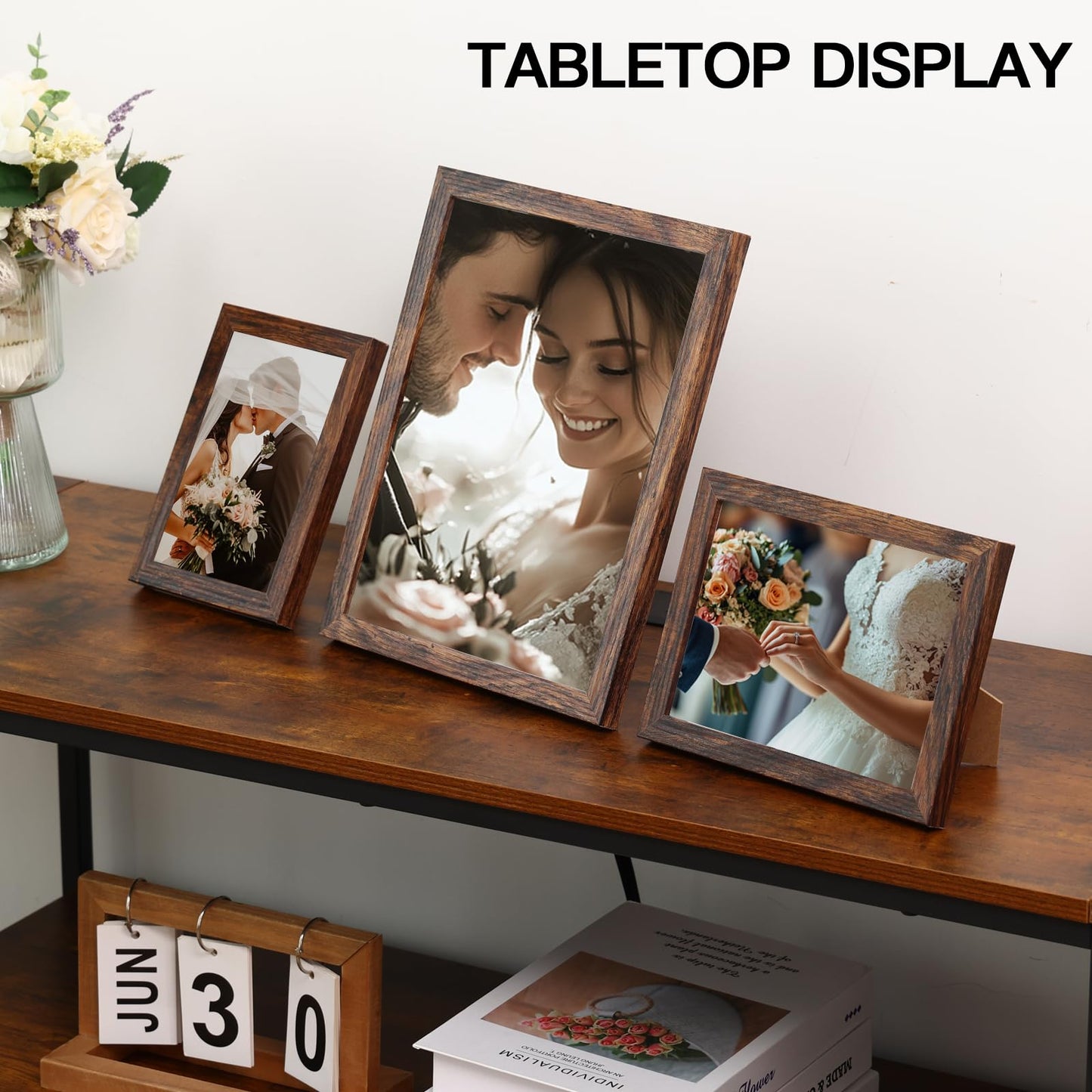 Fixwal Picture Frames, 10 Pack Wooden Collage Picture Frame Set for Wall Gallery Decor, Hanging or Tabletop Display Multi Sizes Photo Frames Including 8x10, 5x7, 4x6, Brown