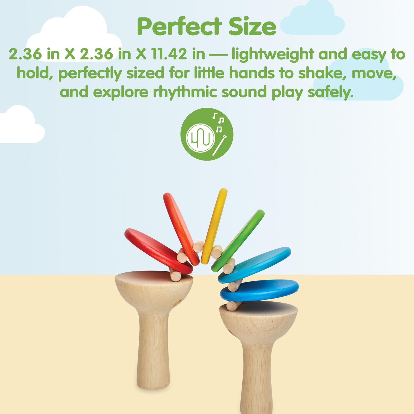 PlanToys® Wooden Clatter Toy | Montessori Sound and Rhythm Toy for Auditory Development, Coordination and Sensory Play | Eco Friendly Wooden Rattle Style Musical Toy